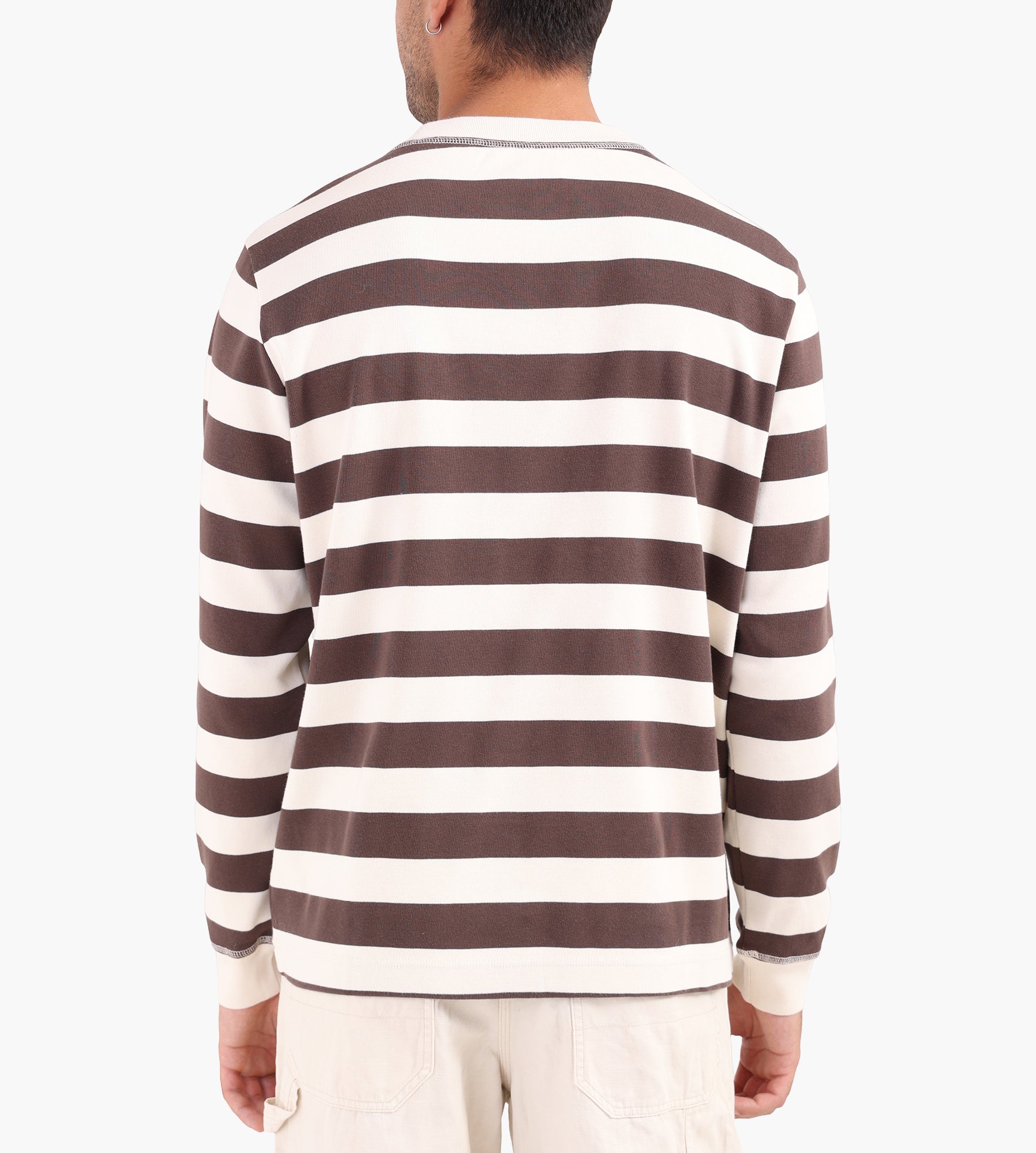 OLAF Striped Rib Crewneck Hot Fudge Off-White