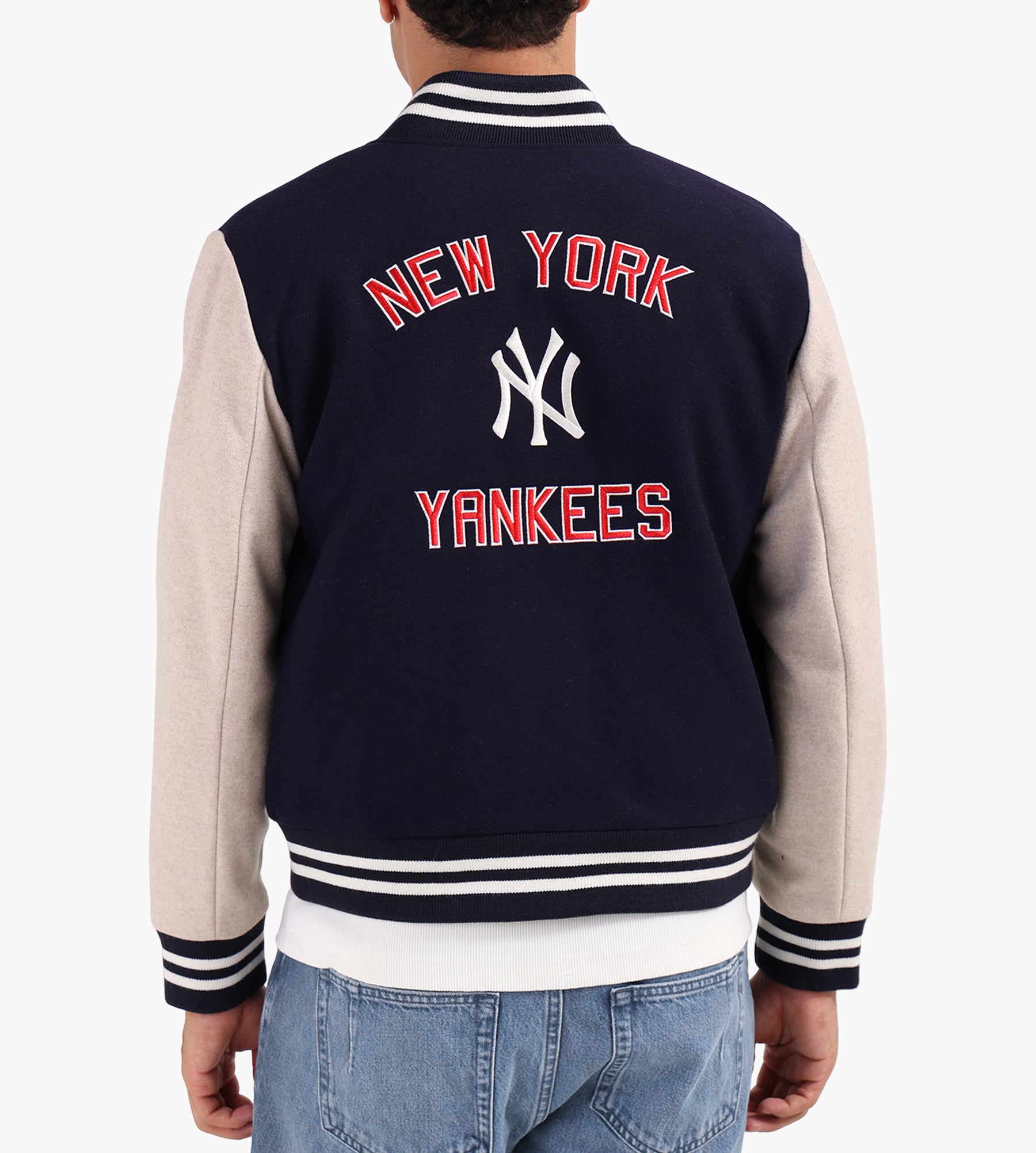 Sporty & Rich NY Yankees Champions Wool Varsity Jacket Dark Navy Cream