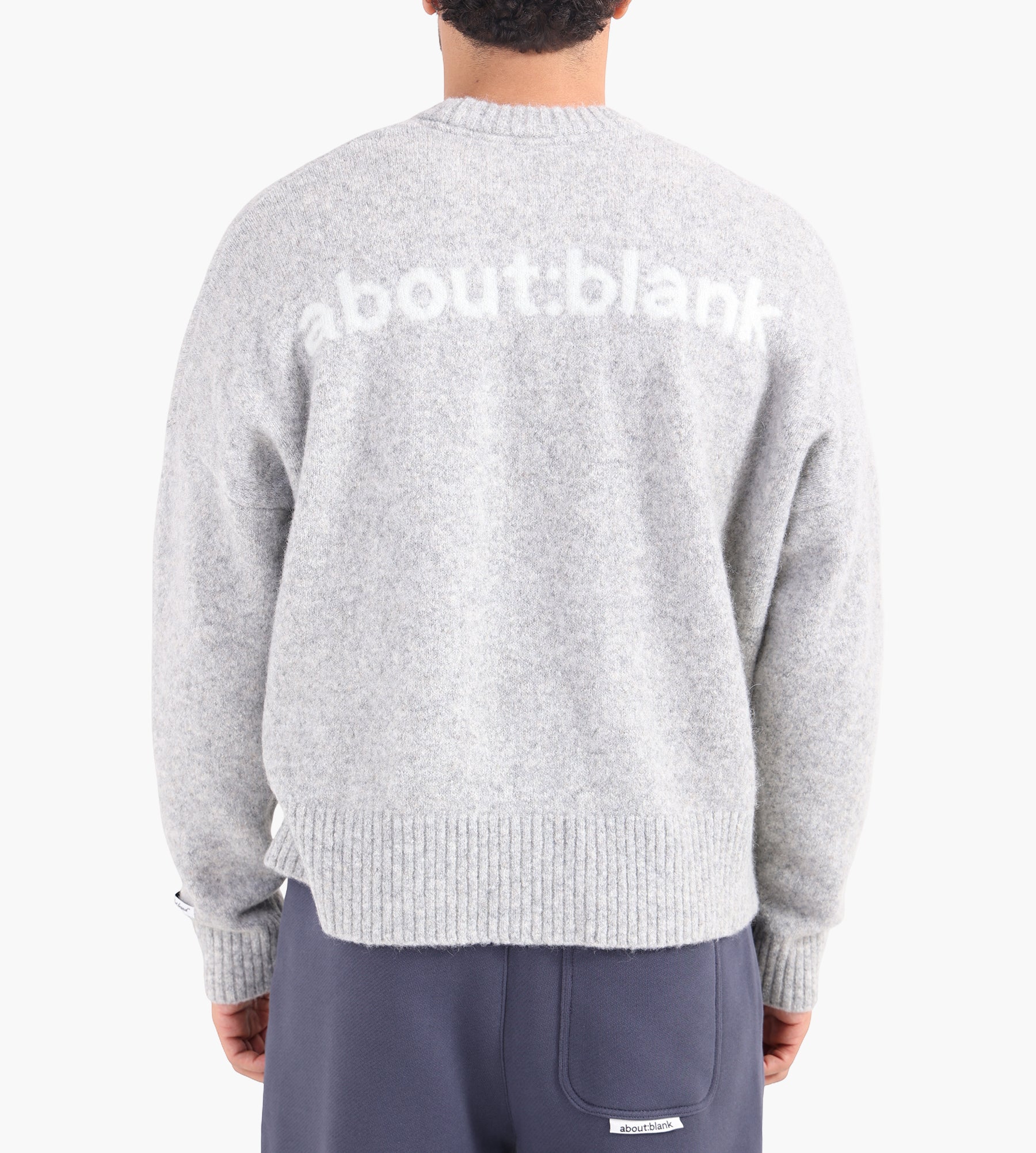 about:blank Mohair Knitted Logo Crewneck Wool Grey Ecru