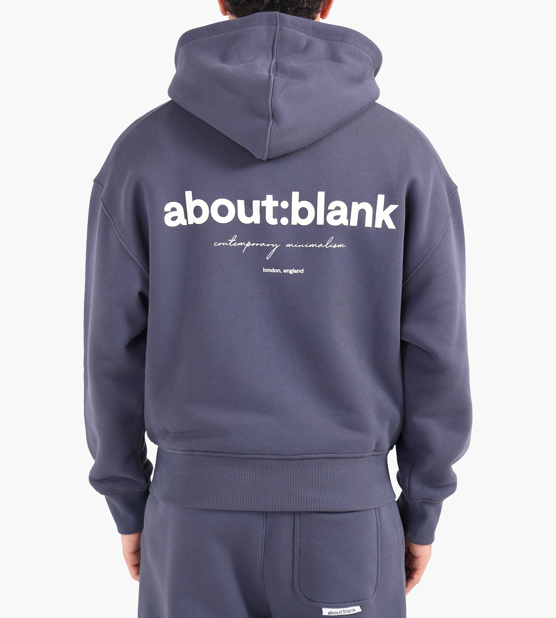 about:blank Box Zip Hoodie Cotton Smoke Blue Ecru