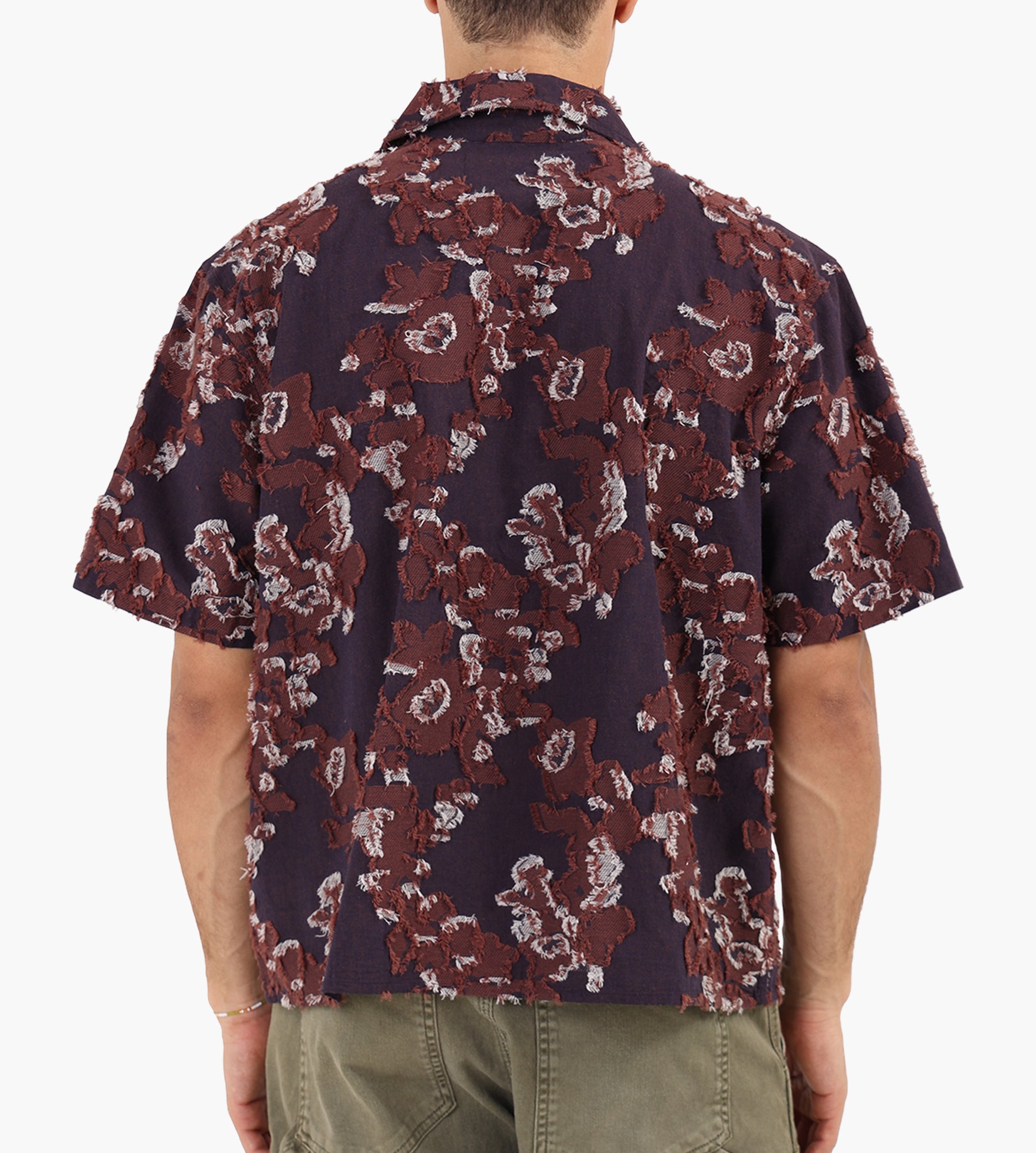 Café-Mountain Floral Jacquard Vacation Shirt Purple