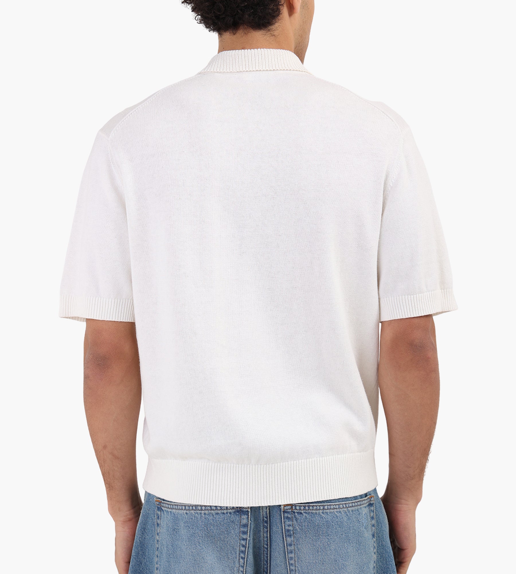 OLAF Linen Knitted Short Sleeve Polo Offwhite
