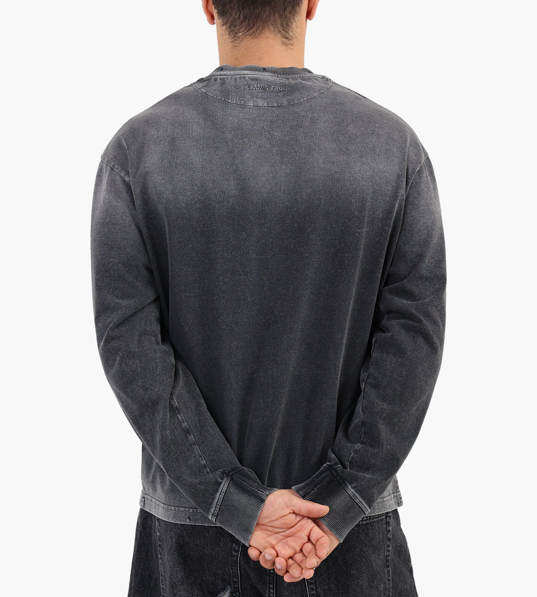 Bram's Fruit Distressed Script Logo Longsleeve Shadow Black