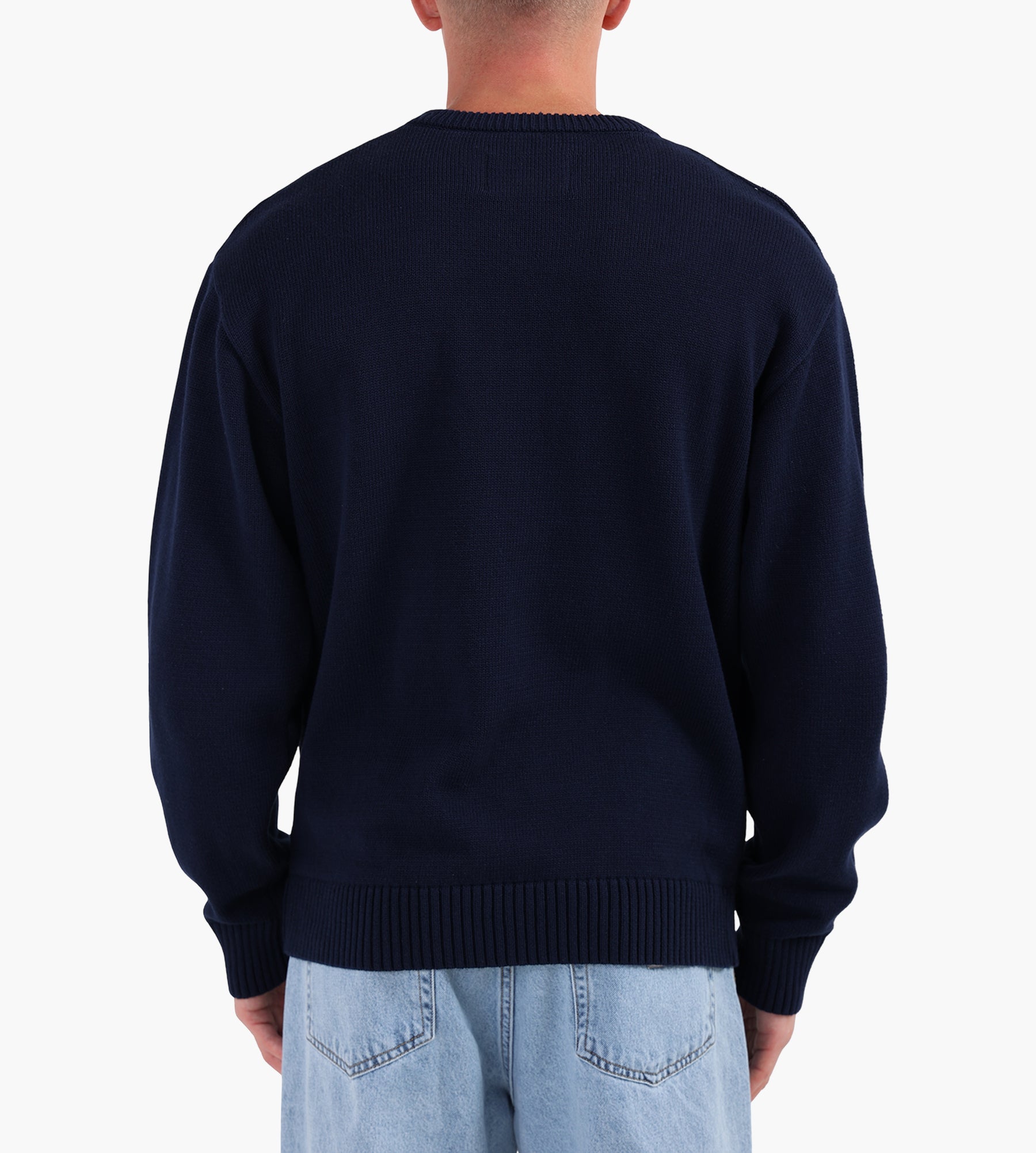 Baskèts Modern Script Knit Crewneck Deep Marine