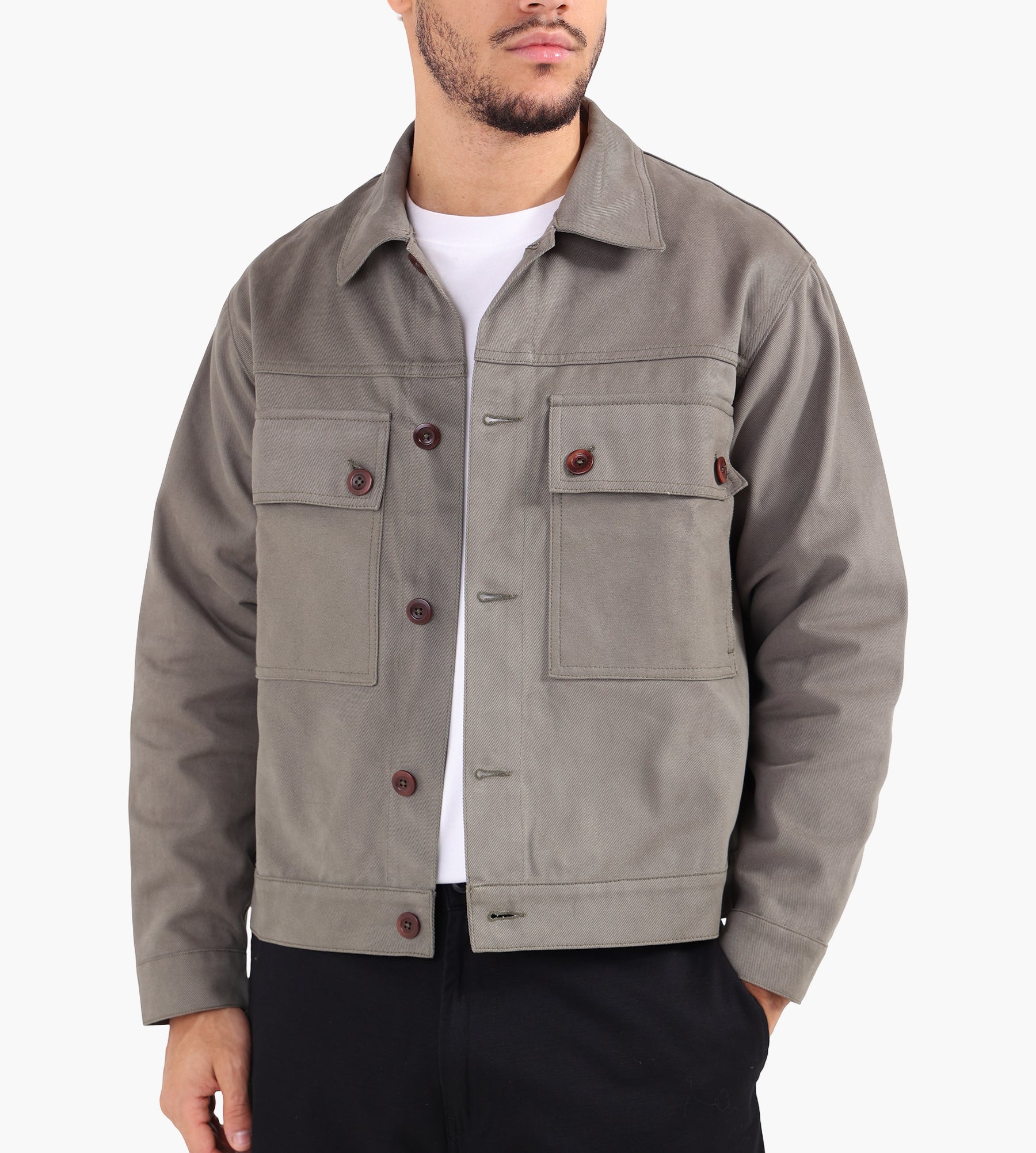 Café-Mountain Reverse Panel Workers Jacket Washed Moss