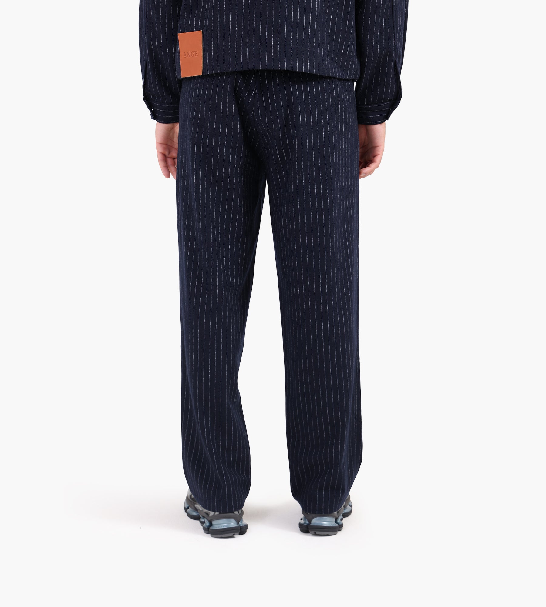 Ange Projects Pinstripe Wool Trousers Navy