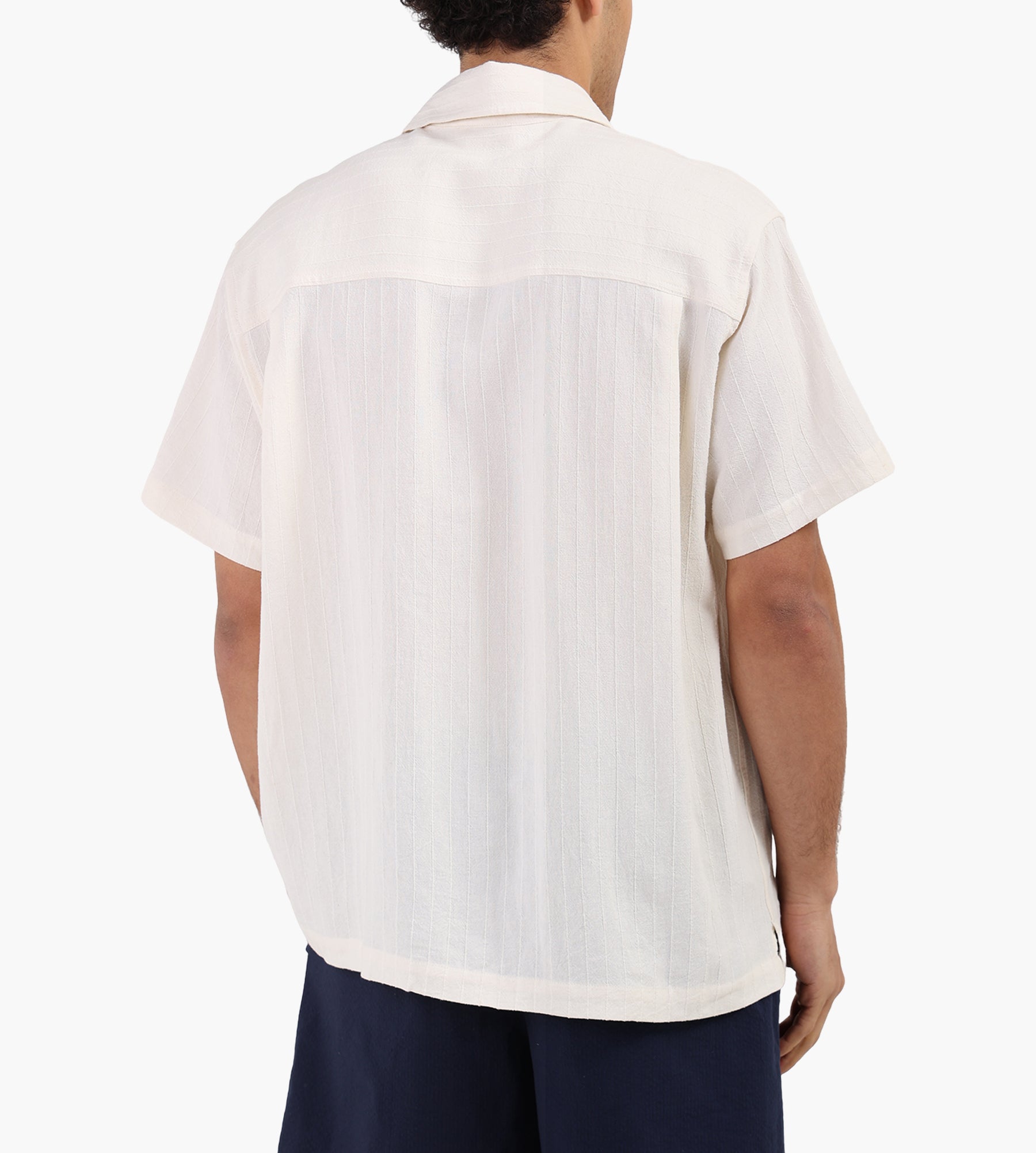 OLAF Textured Stripe Boxy Short Sleeve Shirt Offwhite