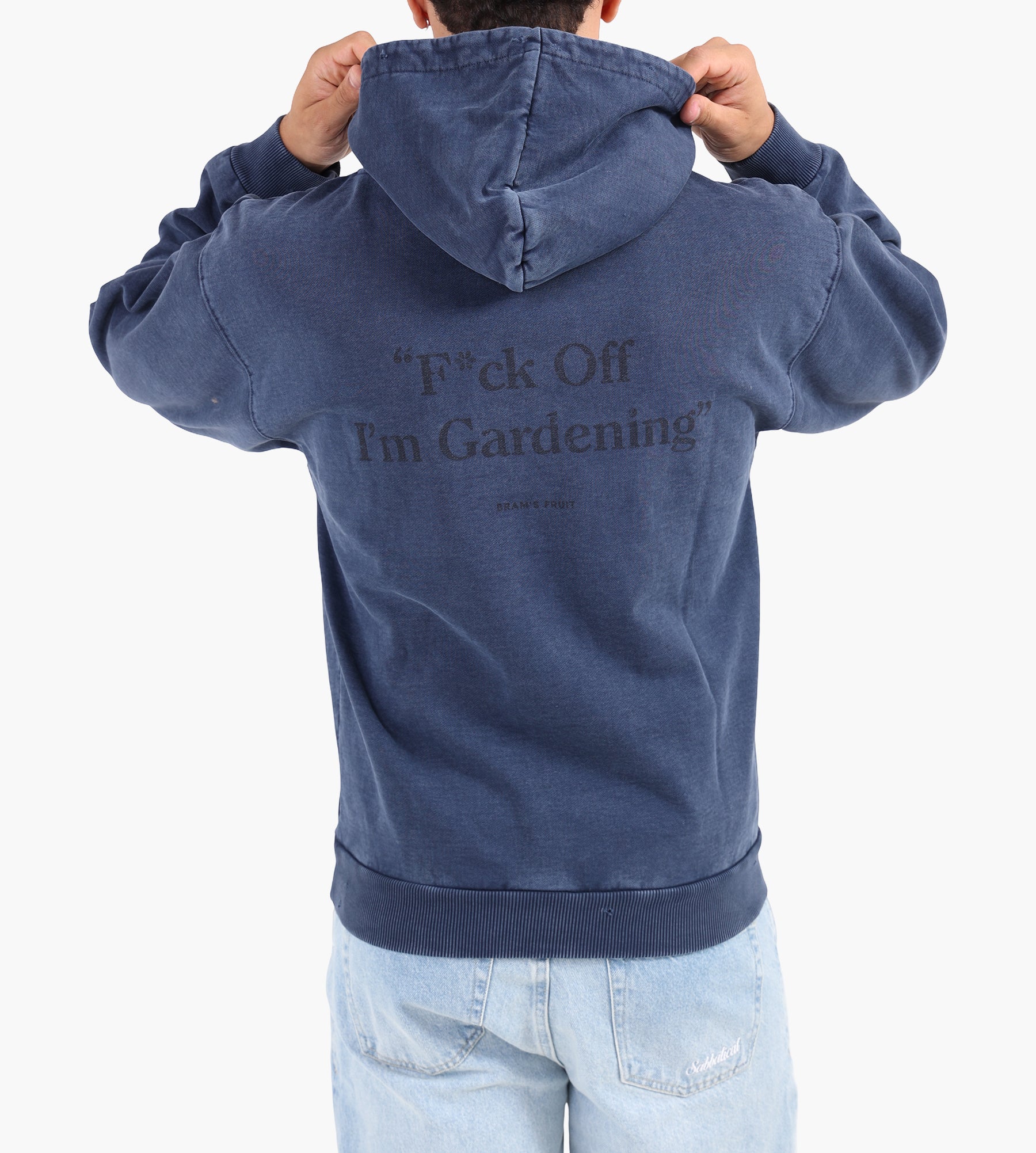 Bram's Fruit Distressed “F*ck Off” Hoodie Washed Midnight Blue