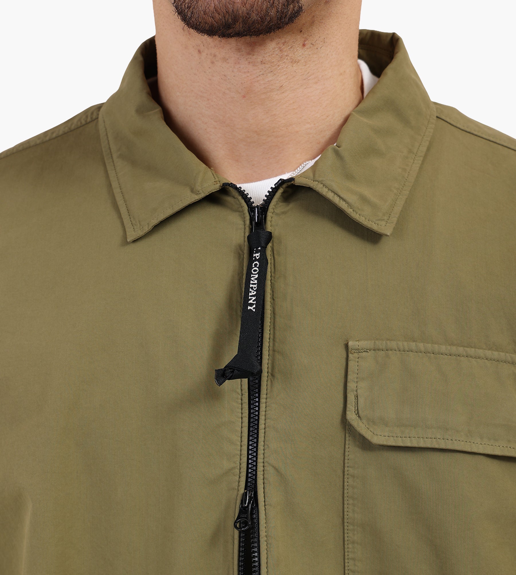 C.P. Company Organic Gabardine Zipped Lens Overshirt Dried Herb