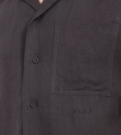 OLAF Linen Blend Short Sleeve Shirt Charcoal