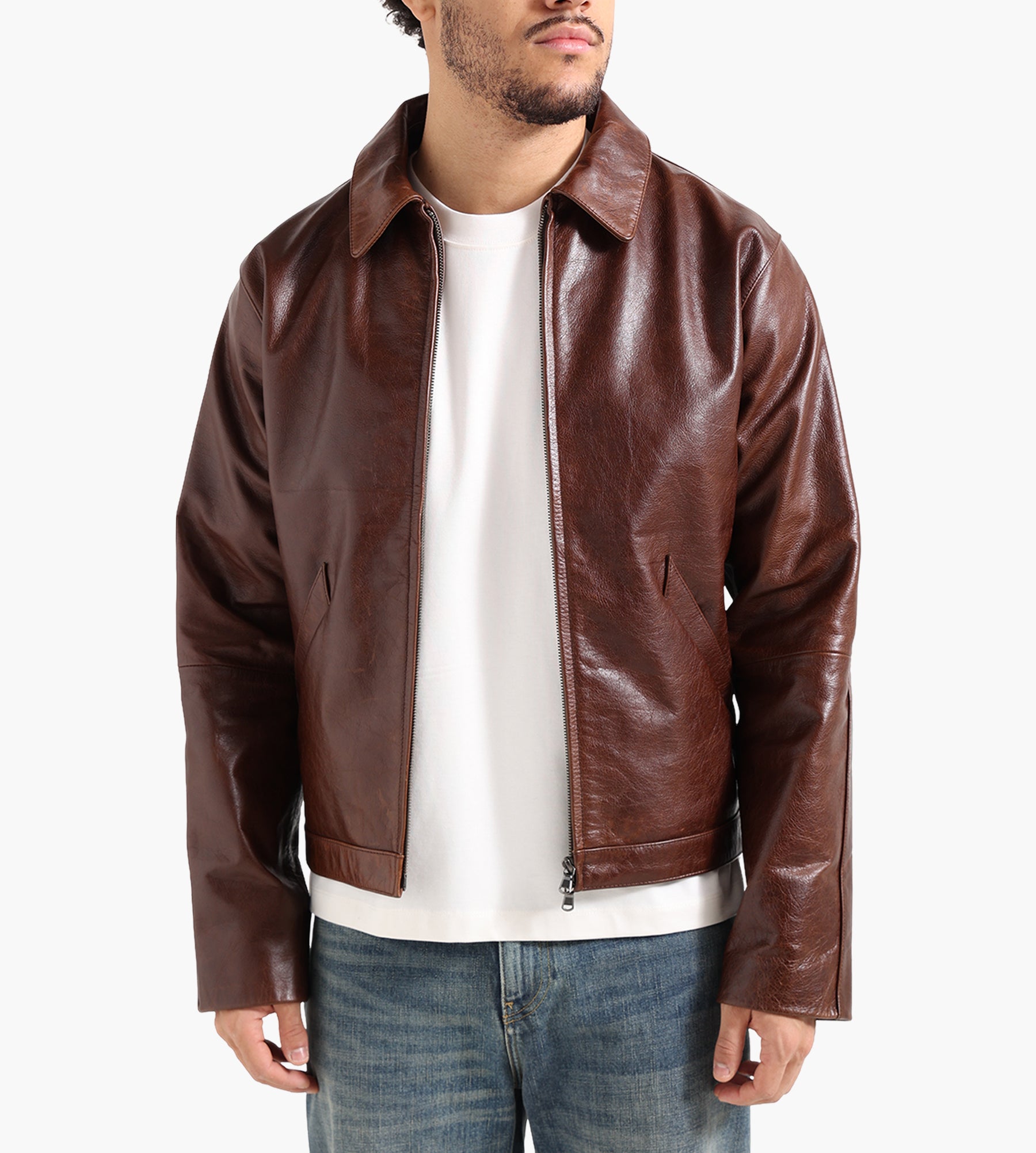 Pinkorange Leather Jacket Brown