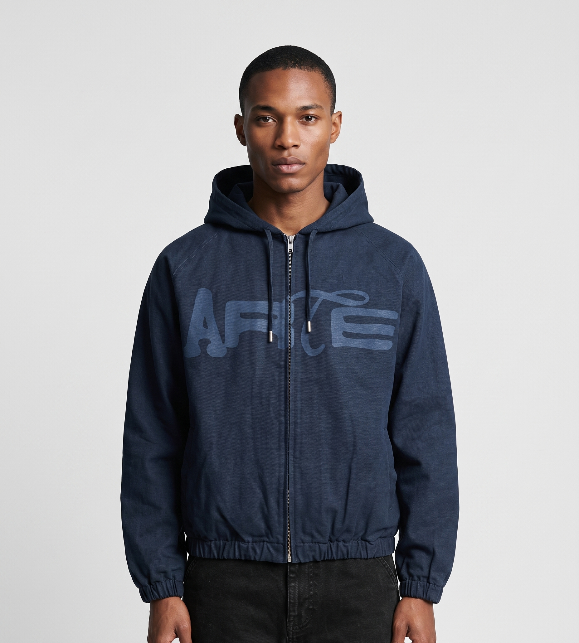 Arte Antwerp Stencil Canvas Hooded Jacket Navy