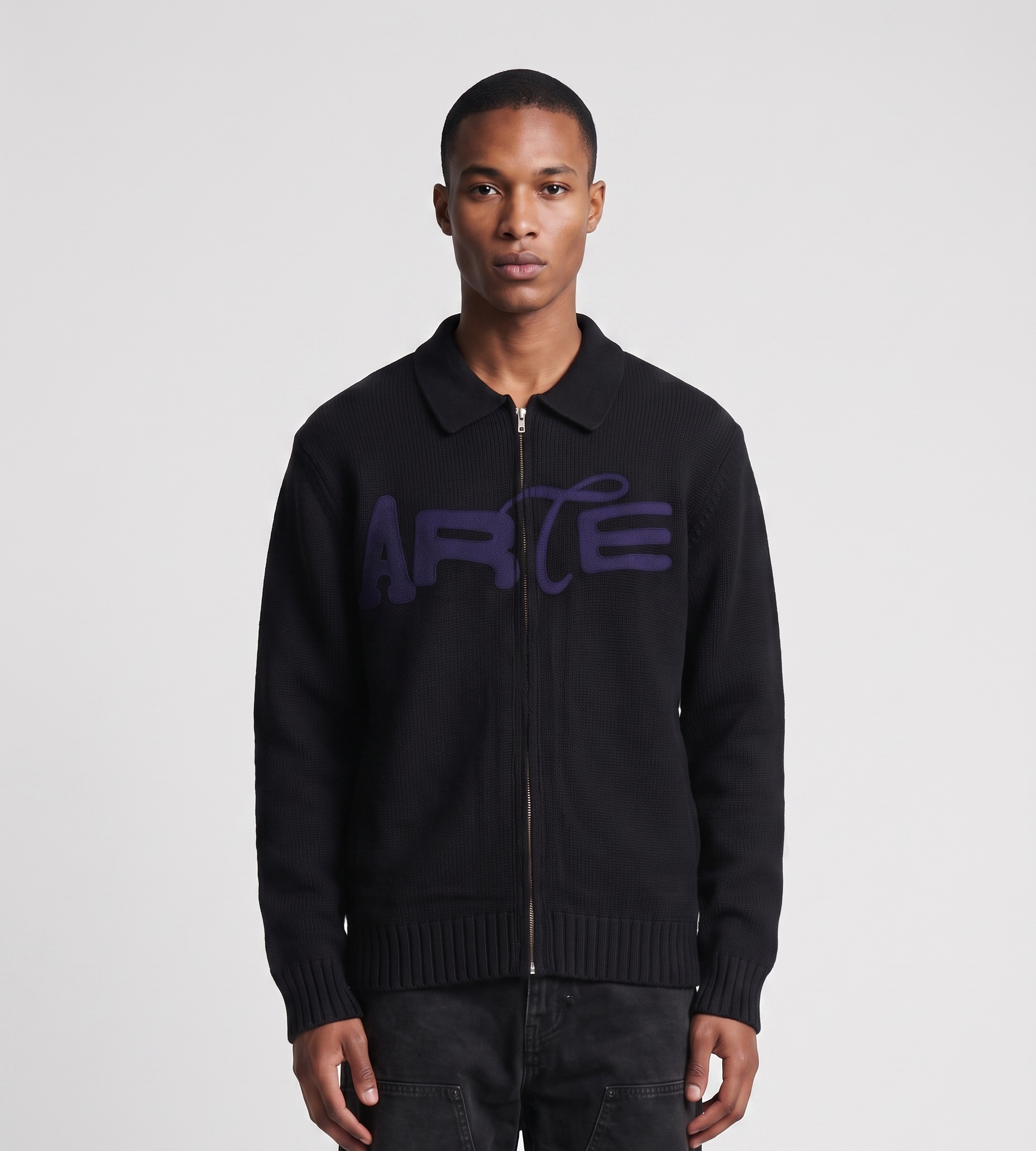 Arte Antwerp Stencil Zip Cardigan Black