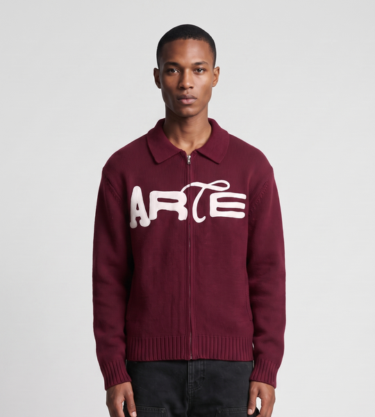 Arte Antwerp Stencil Zip Cardigan Bordeaux