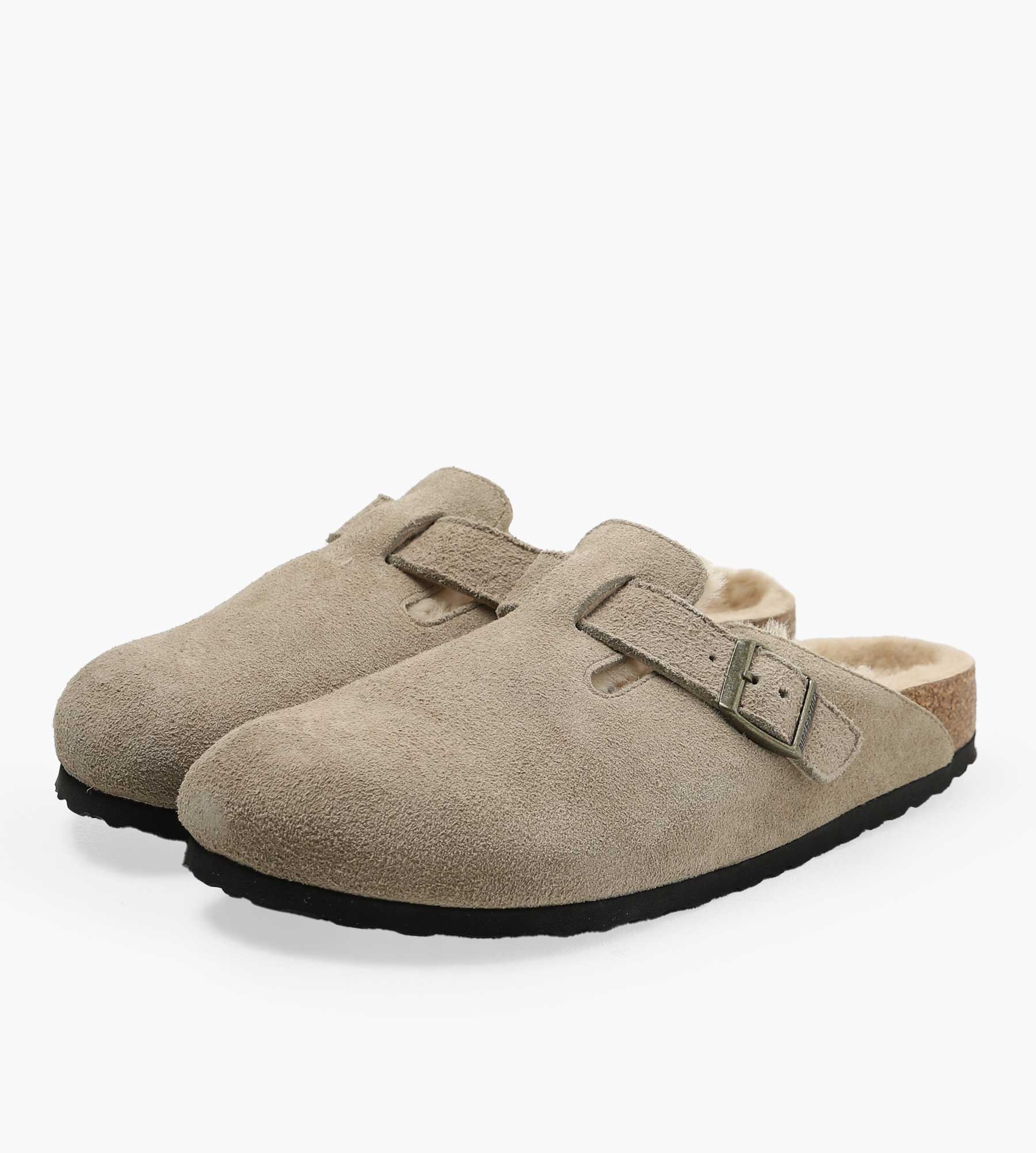 Birkenstock Boston Shearling Suede Leather Fur Taupe