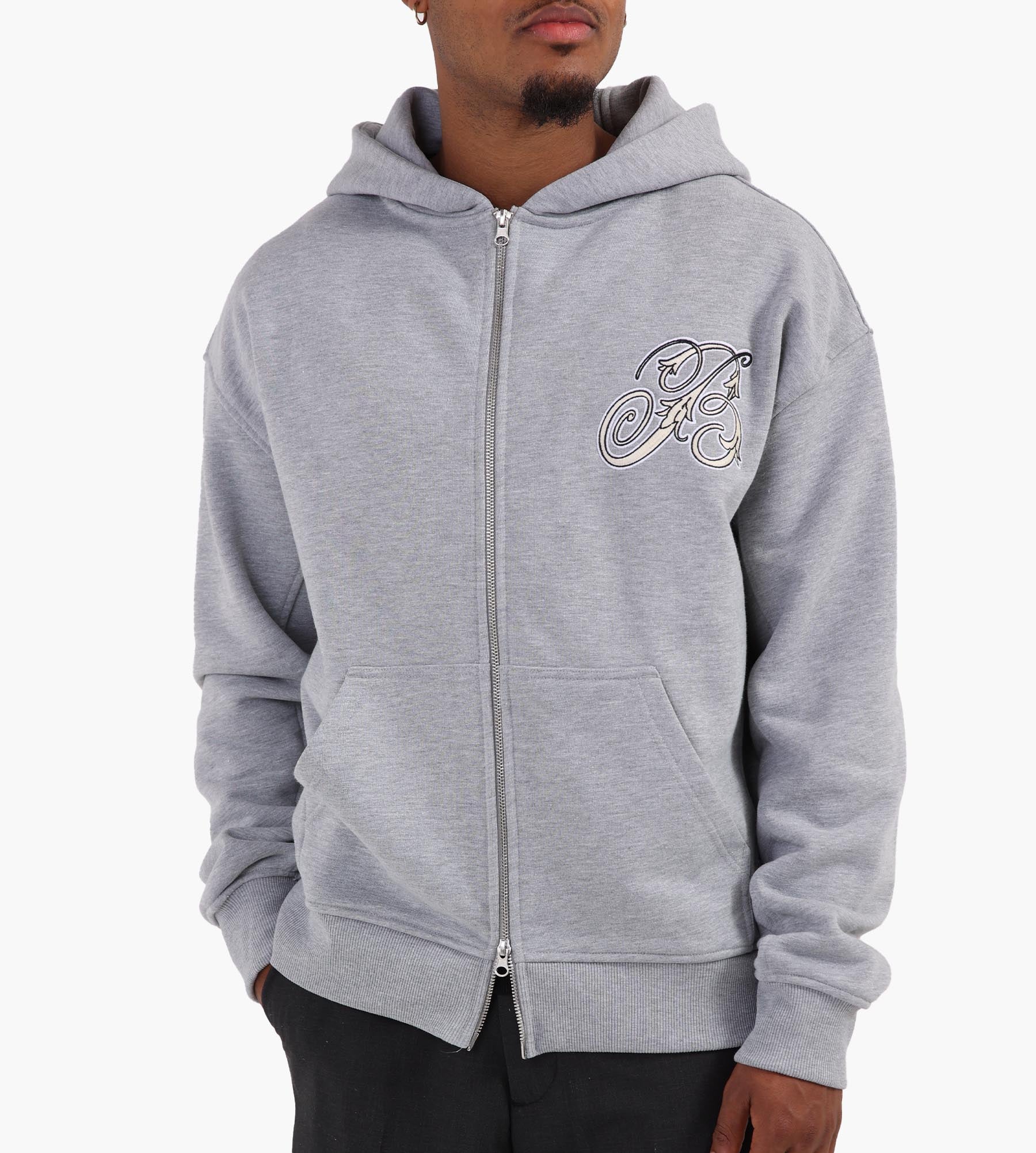 Baskèts Botanical Zip Hoodie Ash Grey