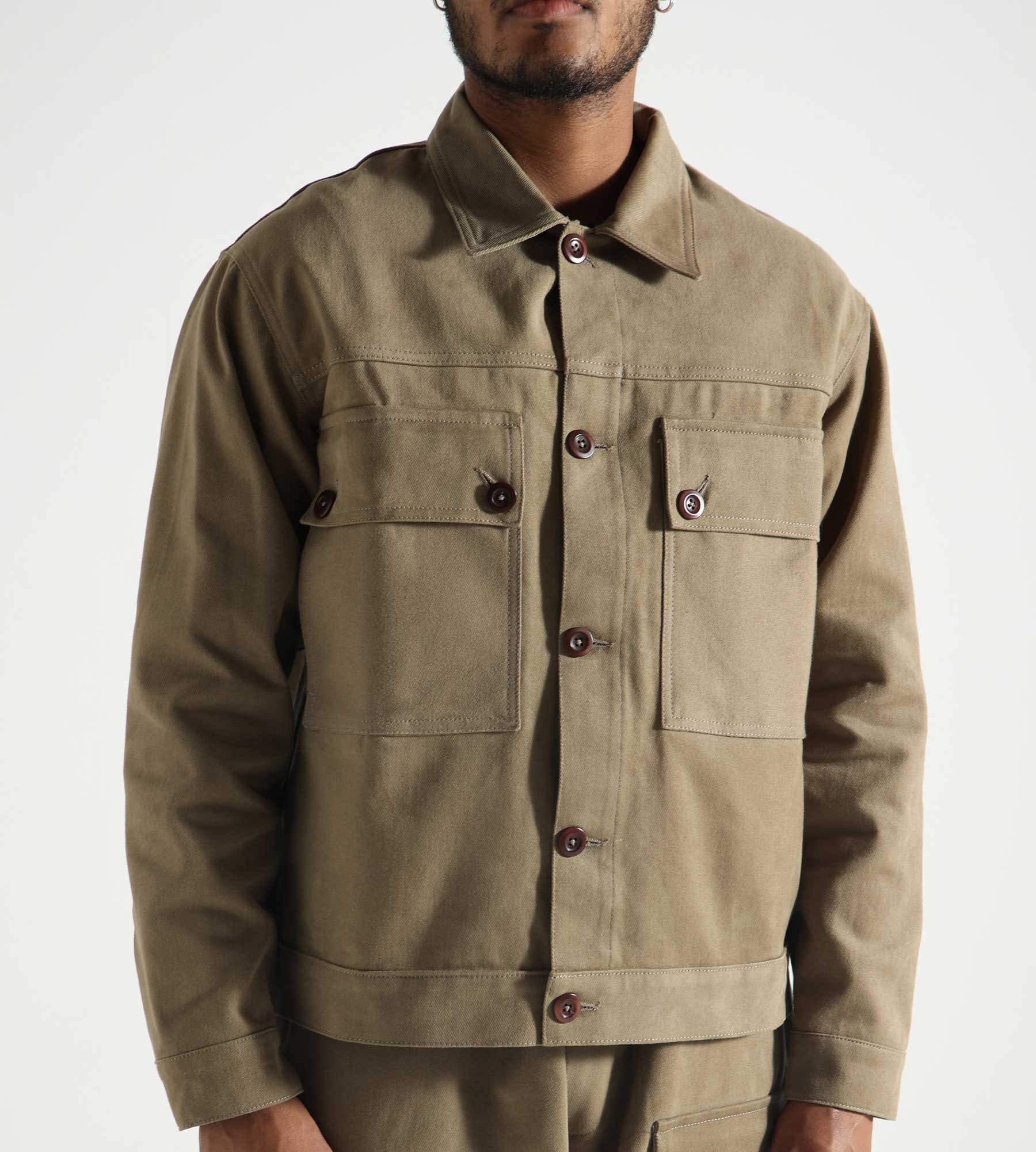 Café-Mountain Reverse Panel Workers Jacket Washed Limestone