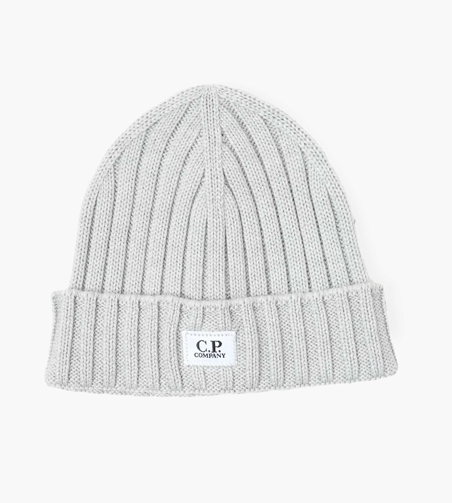 C.P. Company Extra Fine Merino Wool Logo Beanie Moon Melange