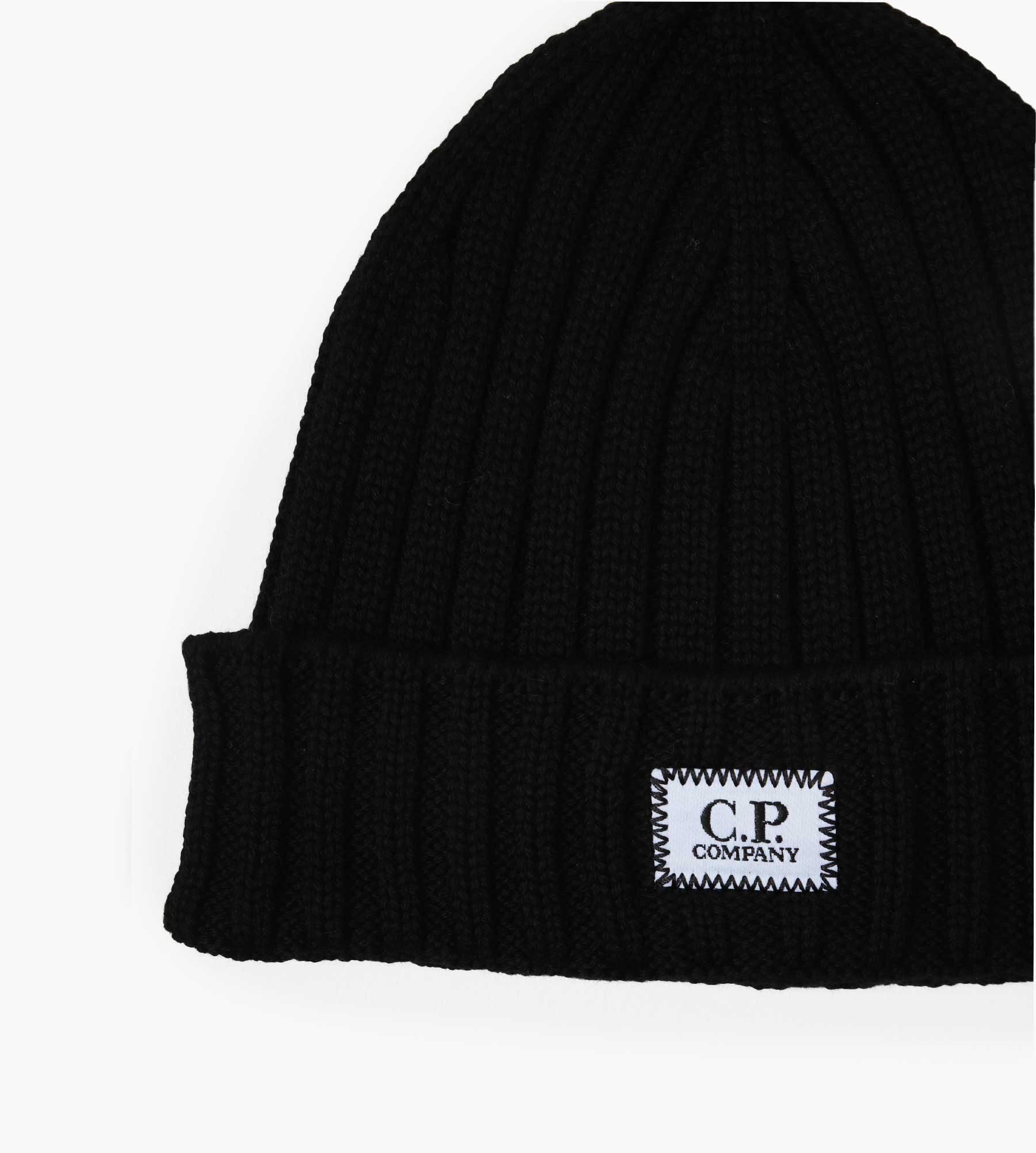 C.P. Company Extra Fine Merino Wool Logo Beanie Black