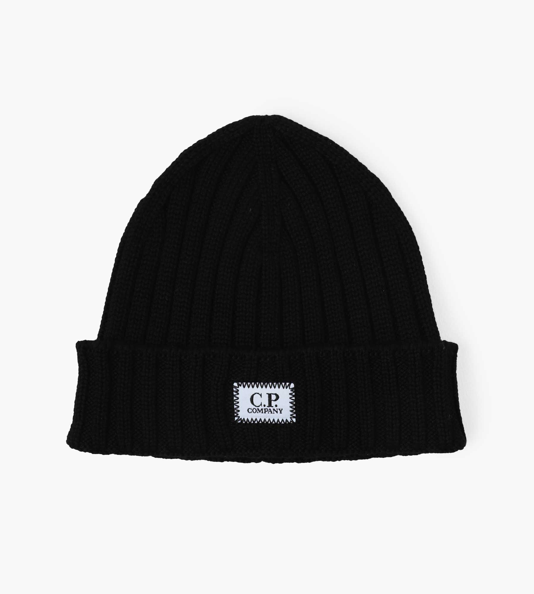 C.P. Company Extra Fine Merino Wool Logo Beanie Black