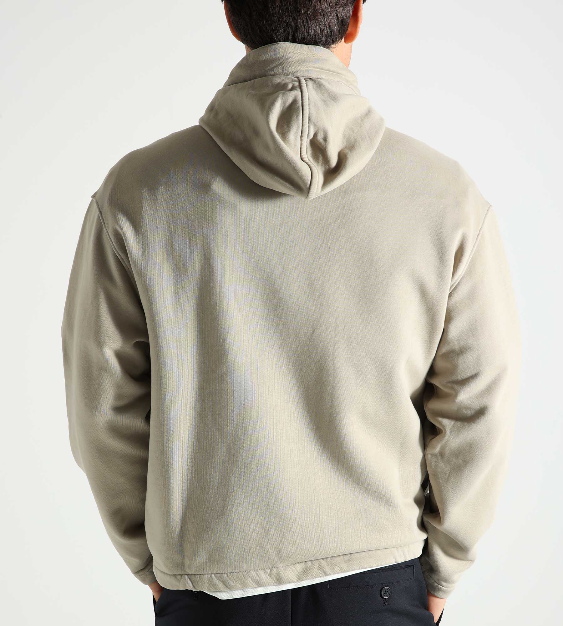 C.P. Company Brushed And Emerized Diagonal Fleece Hooded Utility Sweatshirt Vintage Khaki