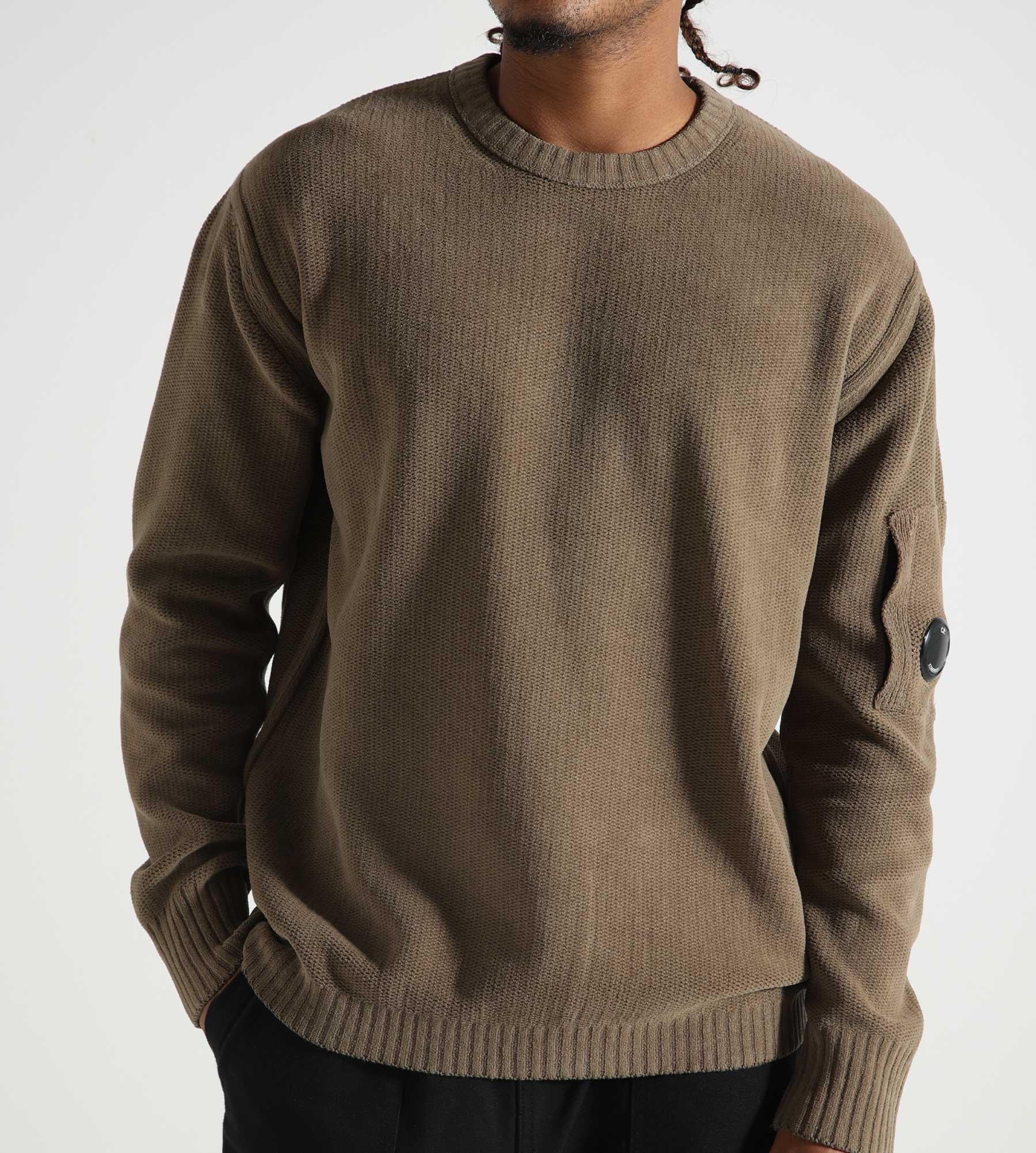 C.P. Company Knitwear Crew Neck In Chenille Cotton Walnut