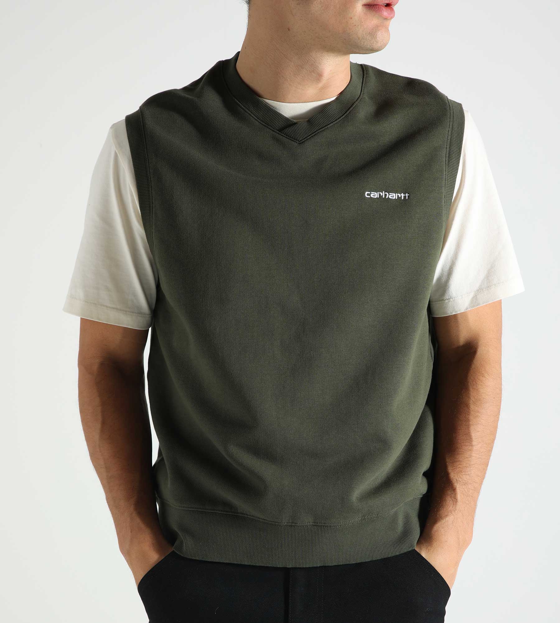 Carhartt WIP Script V-Neck Vest Sweat Office Green White