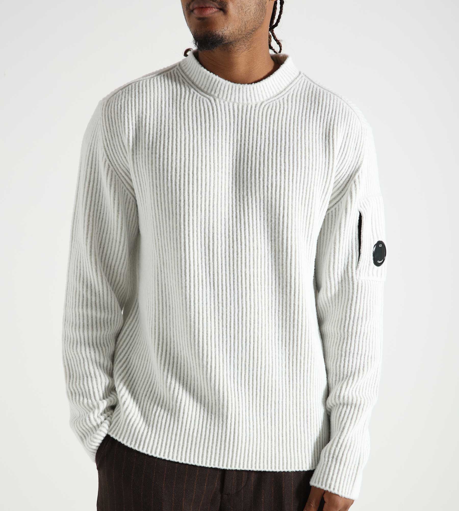 C.P. Company Knitwear Crew Neck In Fleece Knit White Melange