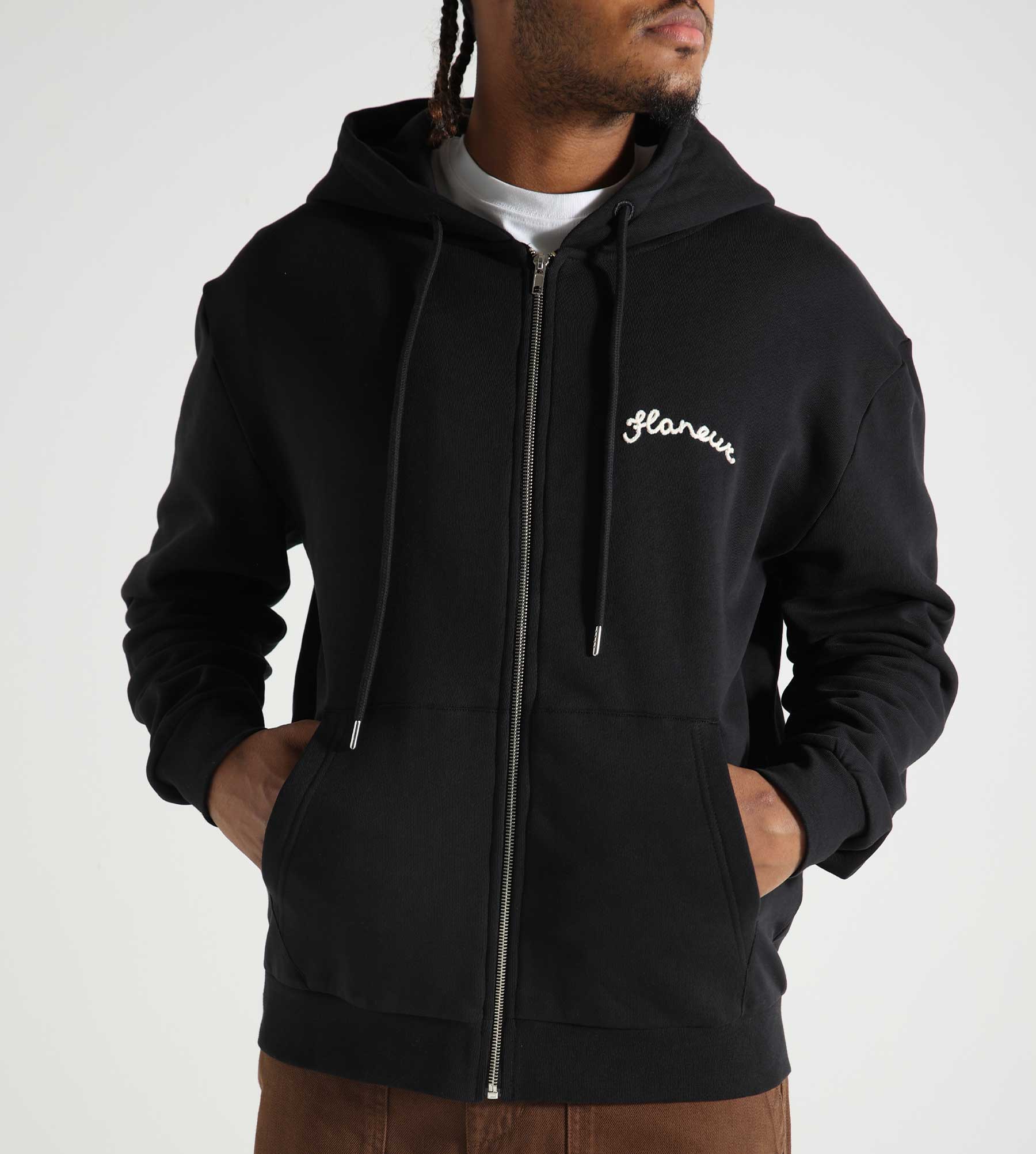 Flâneur Signature Zip-Up Hoodie Black