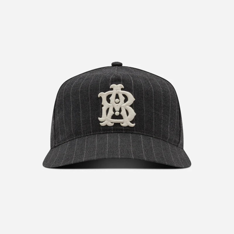 about:blank Monogram Pinstripe Cap Wool Mix Charcoal White