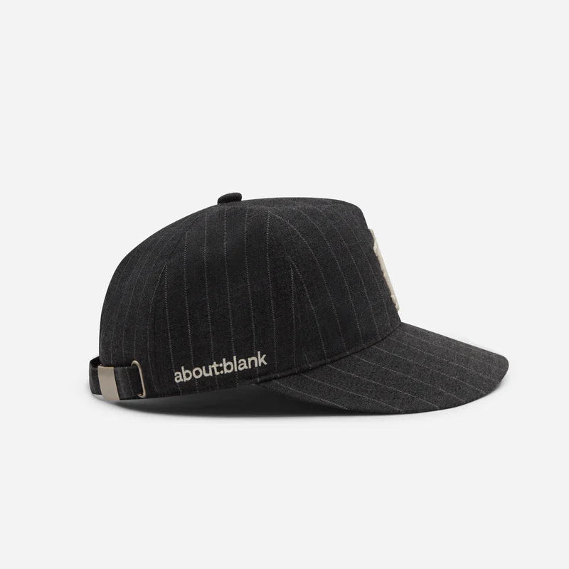 about:blank Monogram Pinstripe Cap Wool Mix Charcoal White