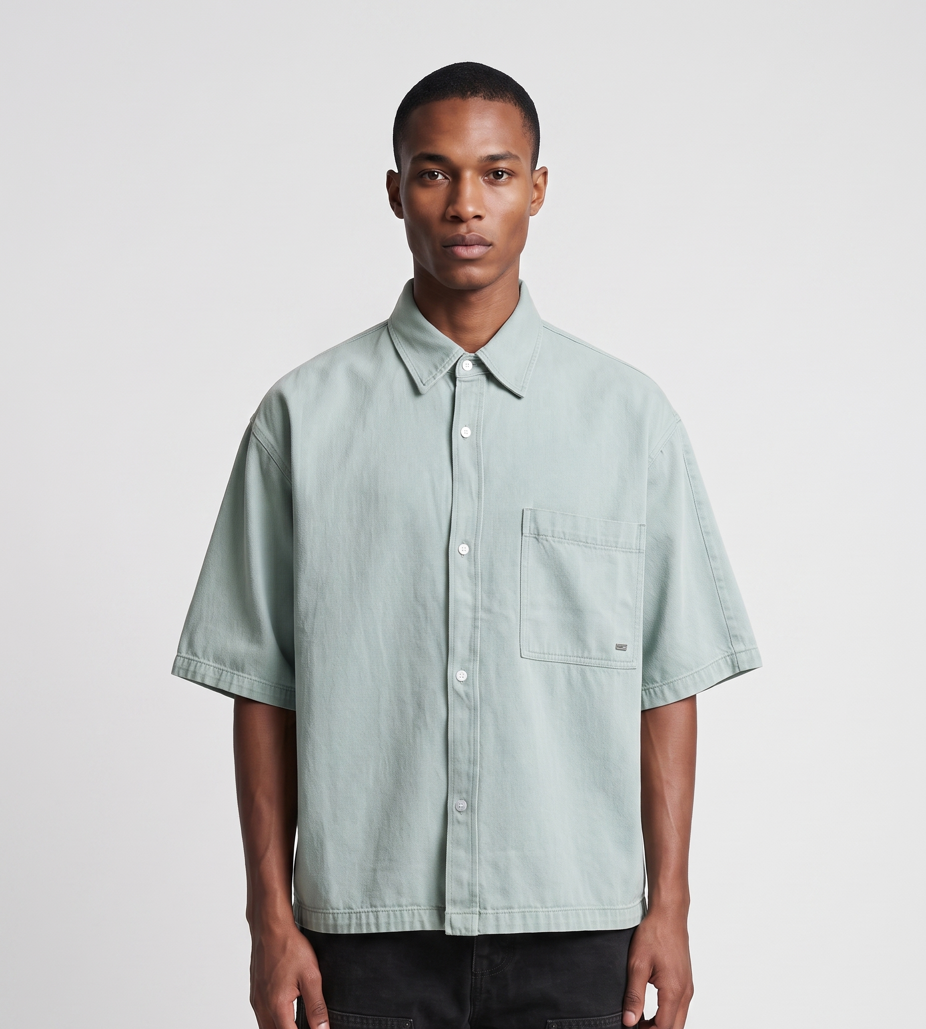 New Amsterdam Surf Association Denim Short Sleeve Button Up Mint