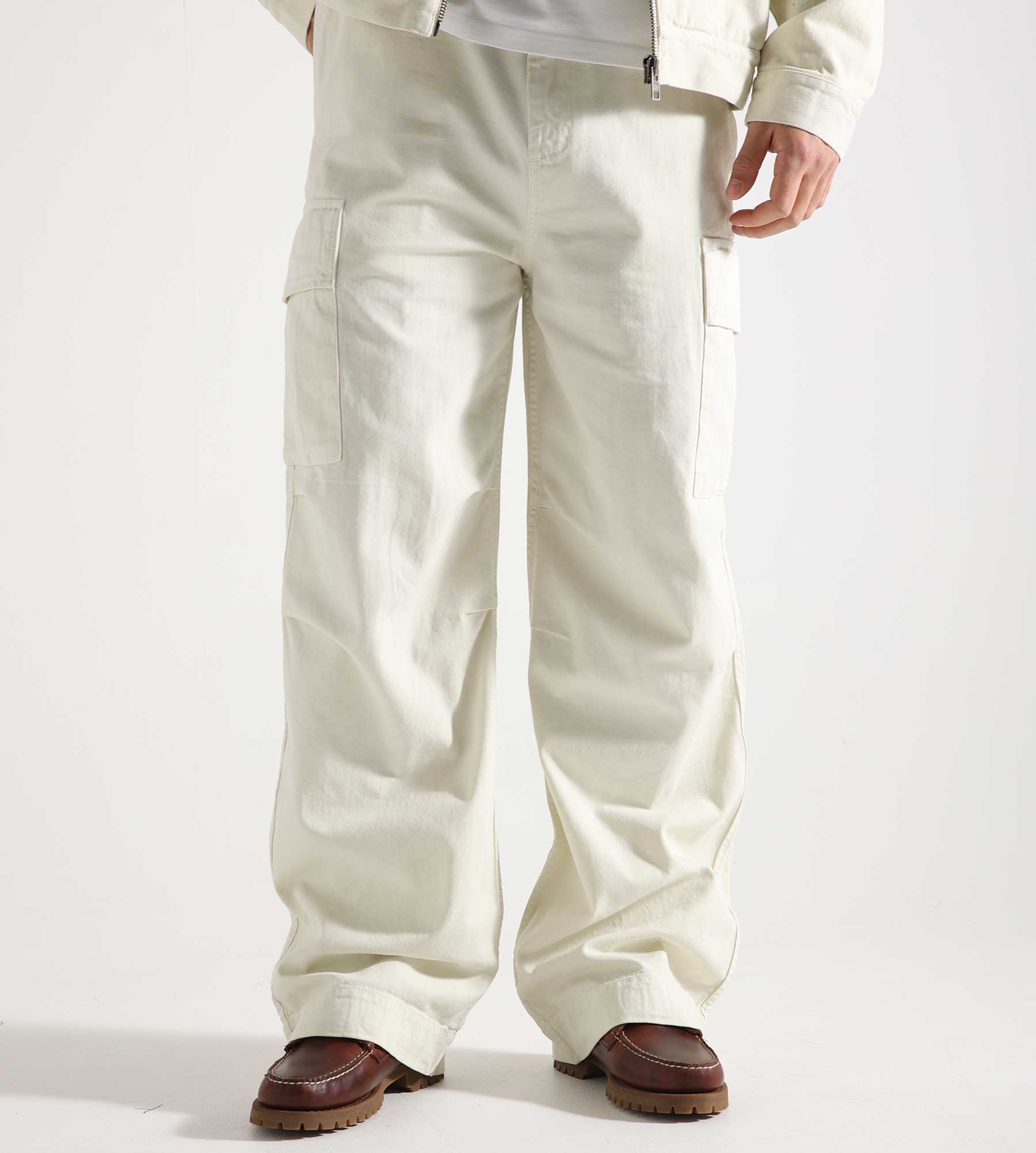 Palmes Herringbone Cargo Trousers Cotton Herringbone Off-White