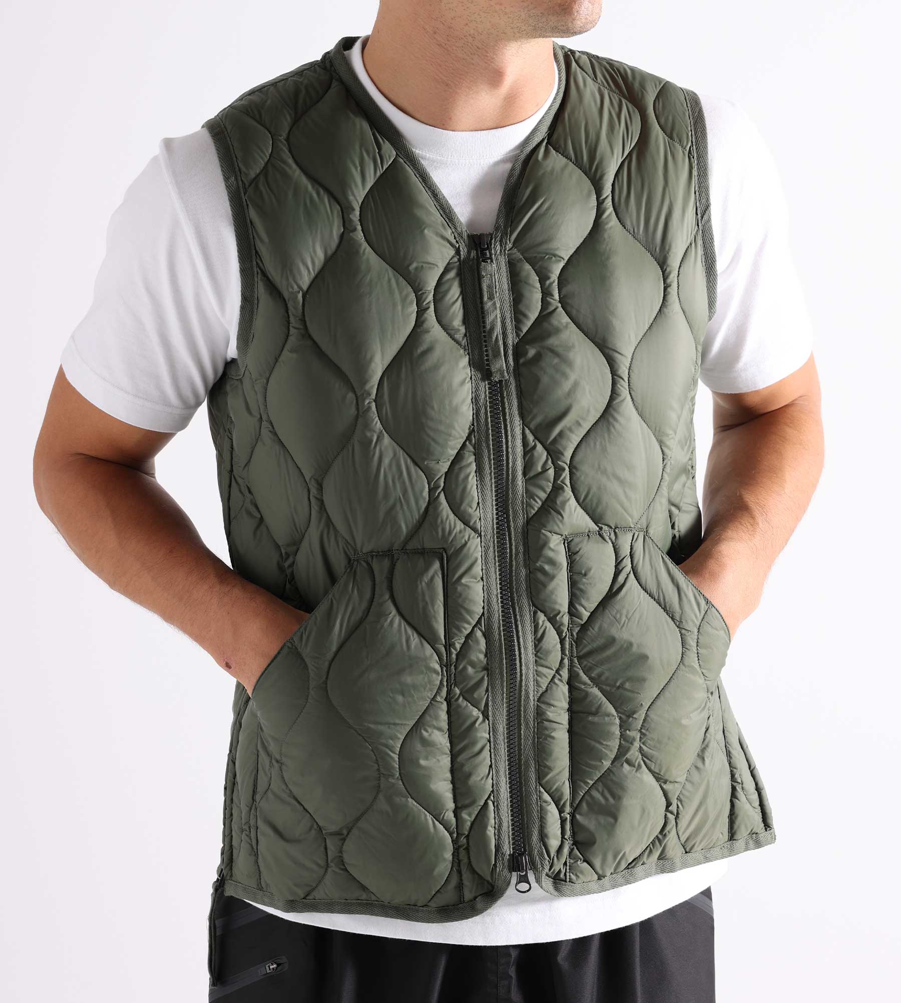 Taion Military V Neck W-Zip Down Vest Olive