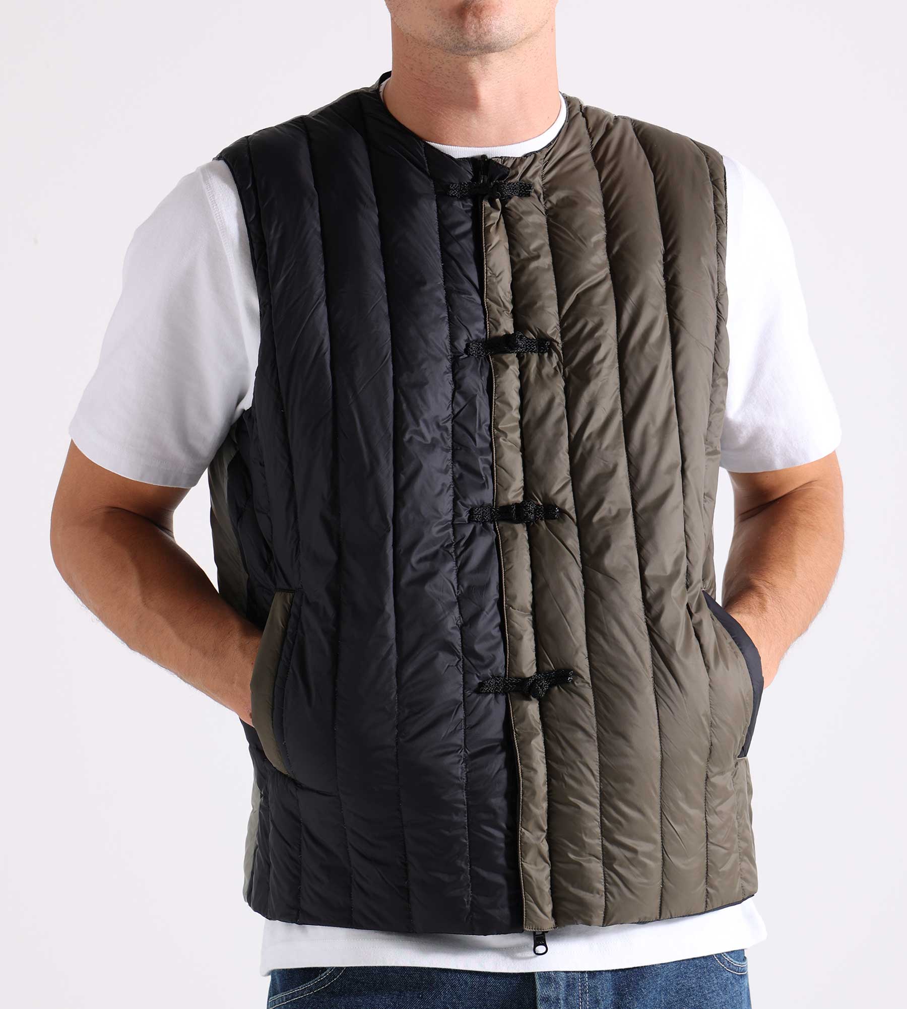 Taion Reversible China Button Inner Down Vest Crazy Black