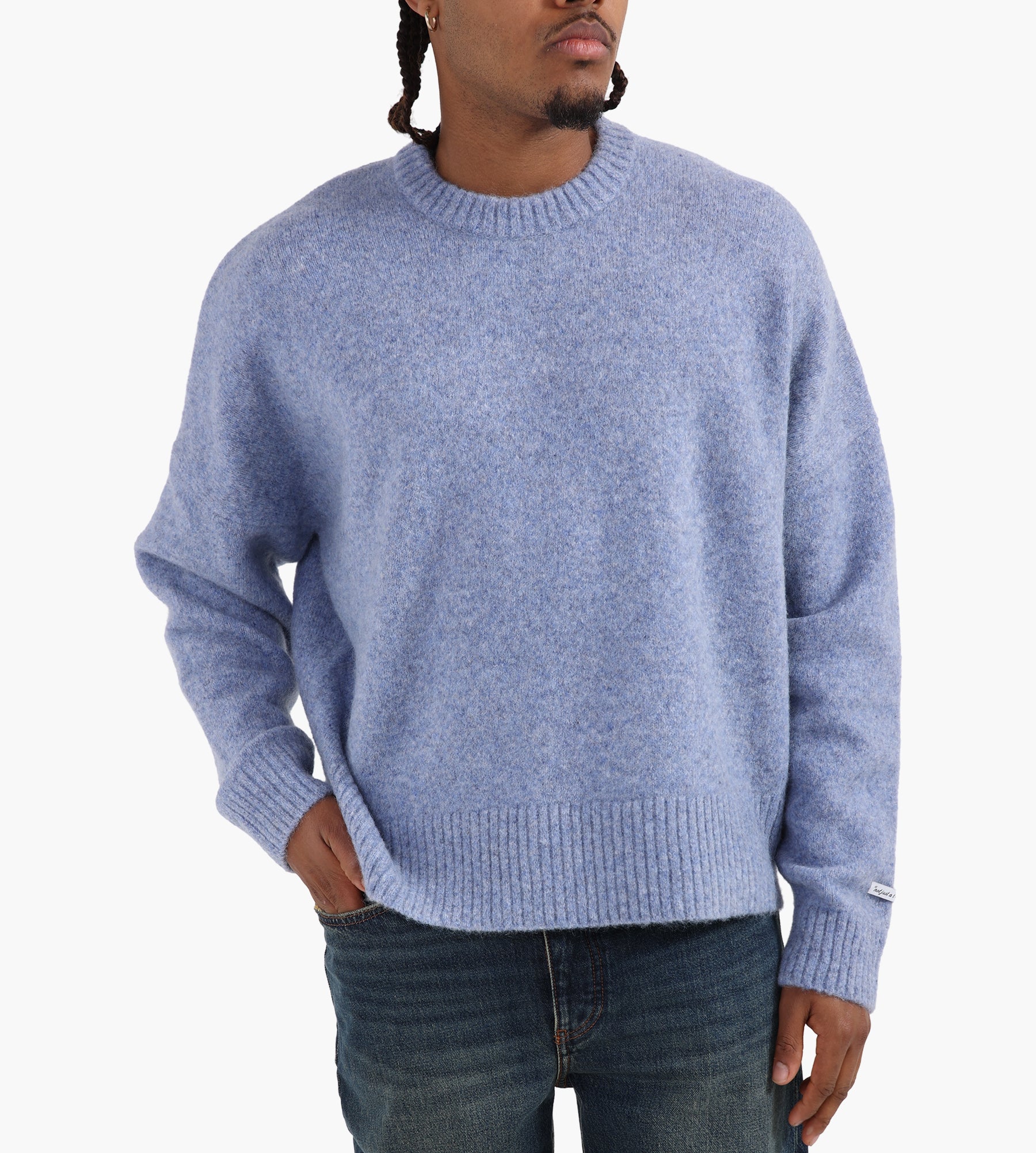 about:blank Mohair Knitted Logo Crewneck Blue Ecru