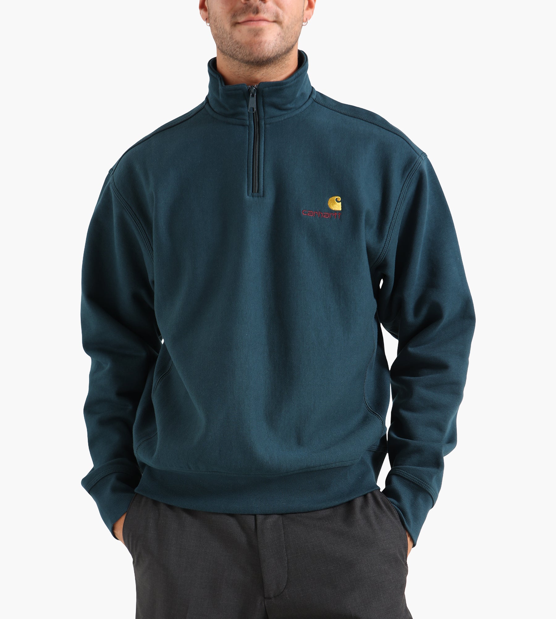 Carhartt WIP Half Zip American Script Sweat Deep Lagoon