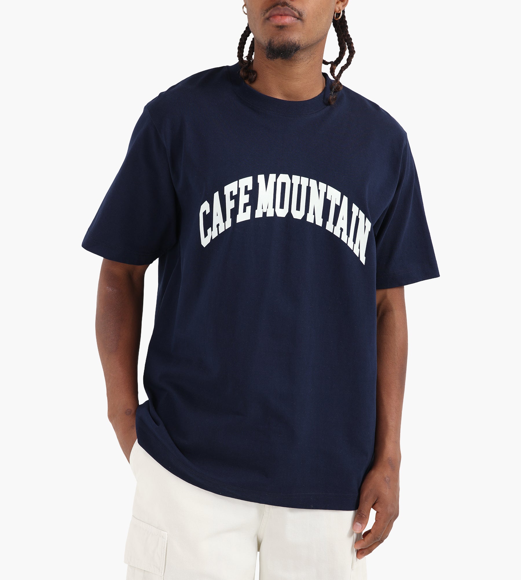 Café-Mountain College Logo Tee Navy And Natural