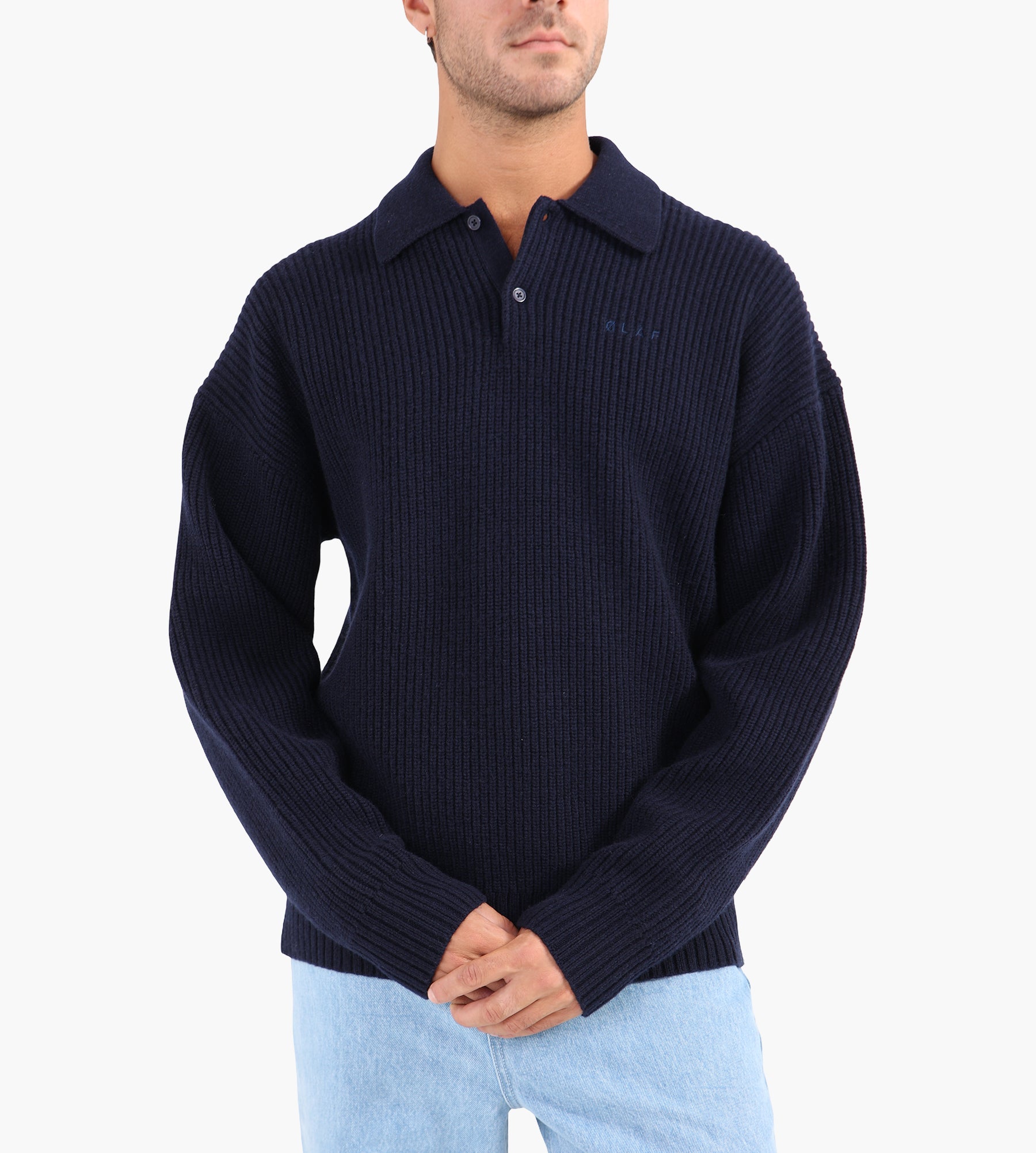 OLAF Knitted Oversized Polo Navy