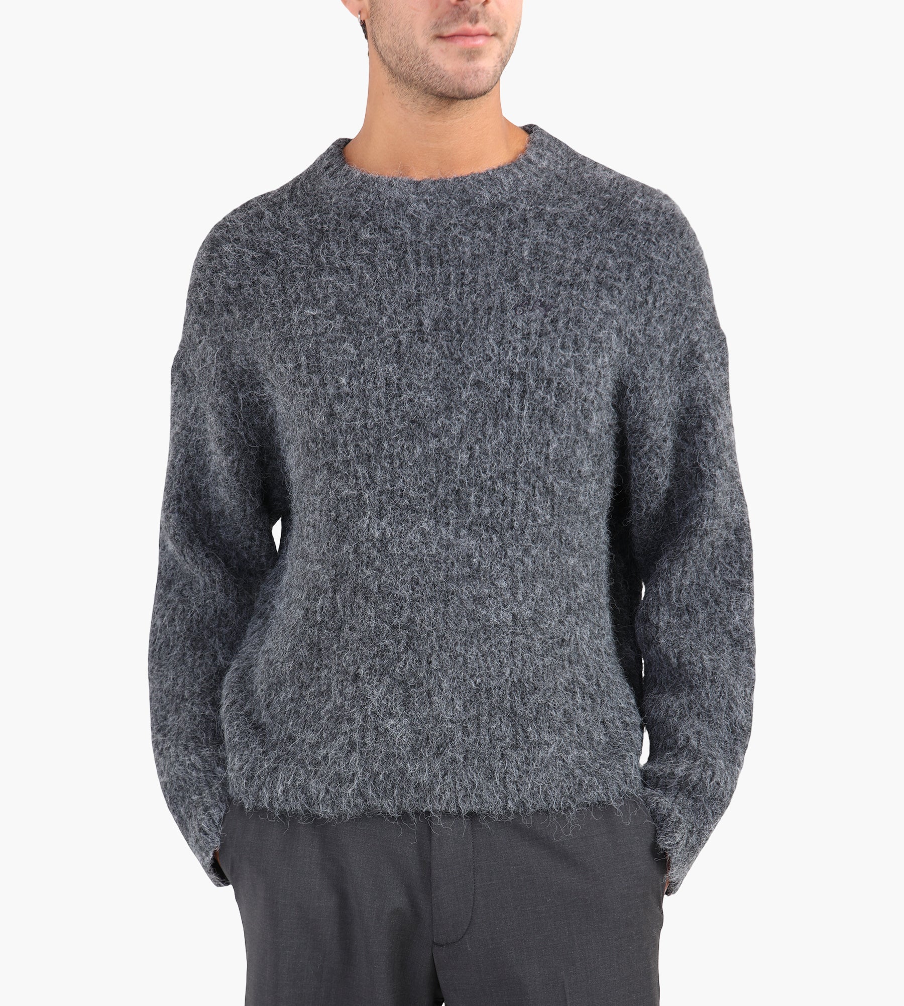 OLAF Hairy Knitted Crewneck Charcoal