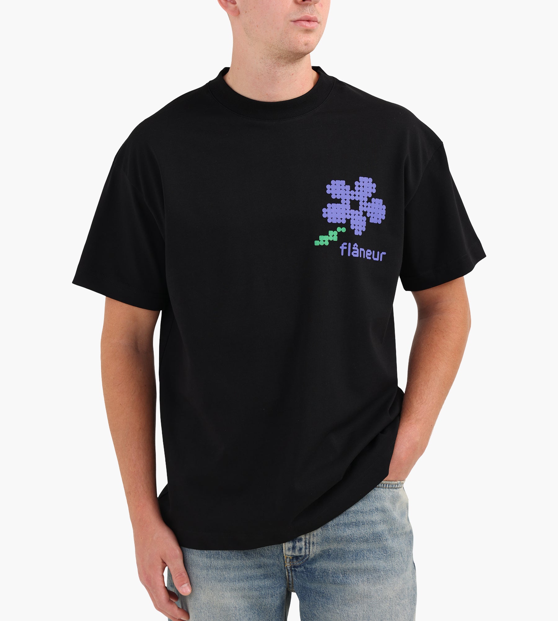 Flâneur Pixel Flower T-Shirt Black