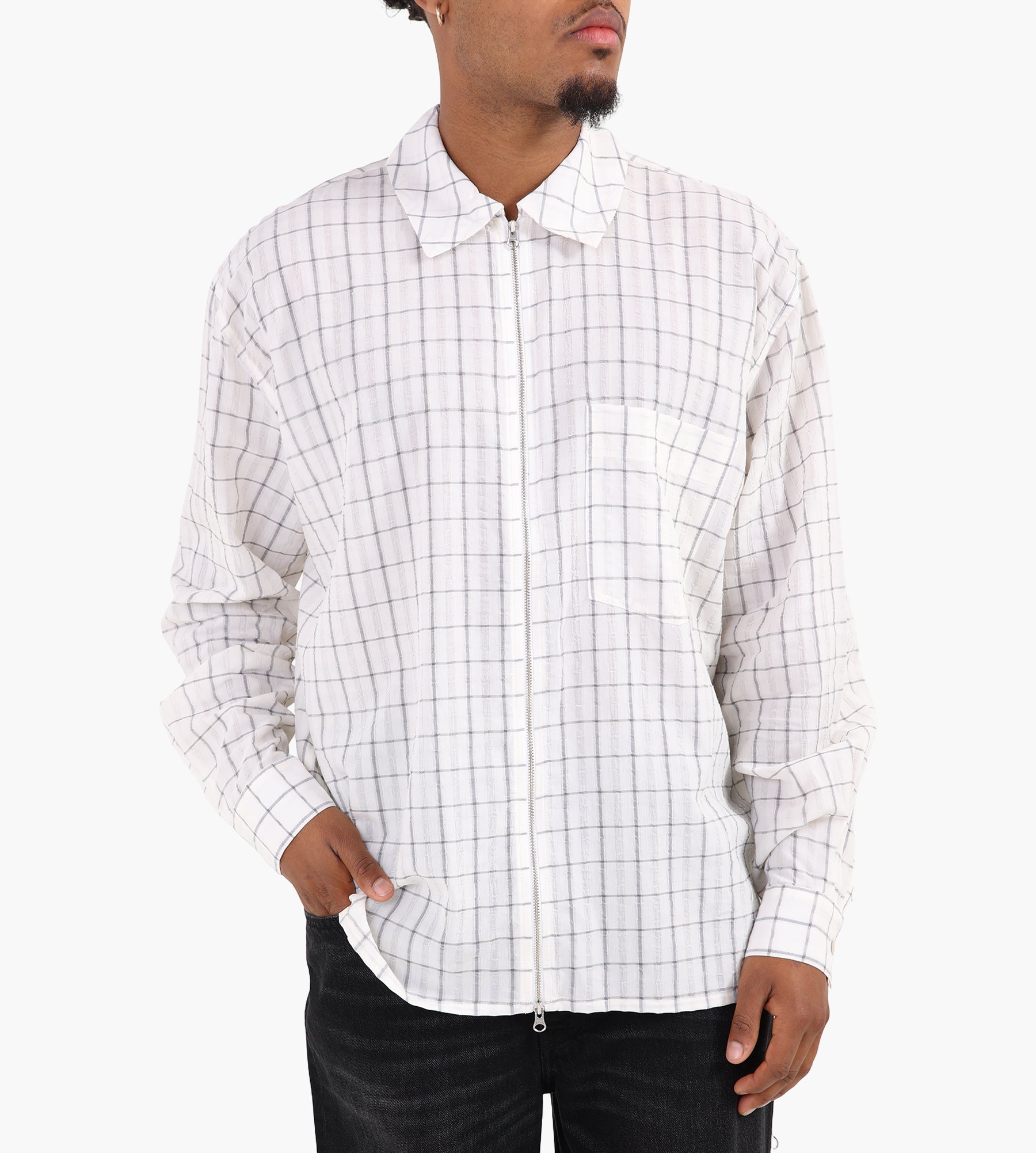 Won Hundred Zayne Zip Shirt Grey Check