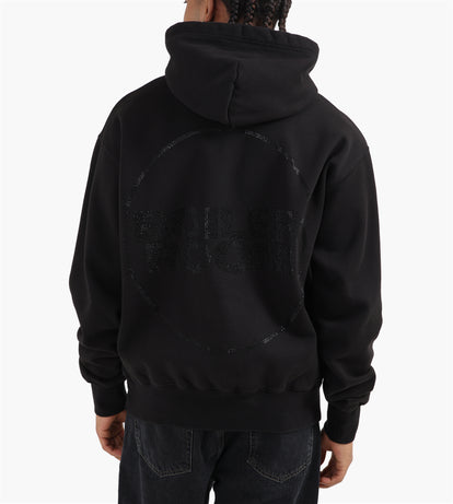 Boiler Room Hoodie Black Rhinestone On Stone Wash Black