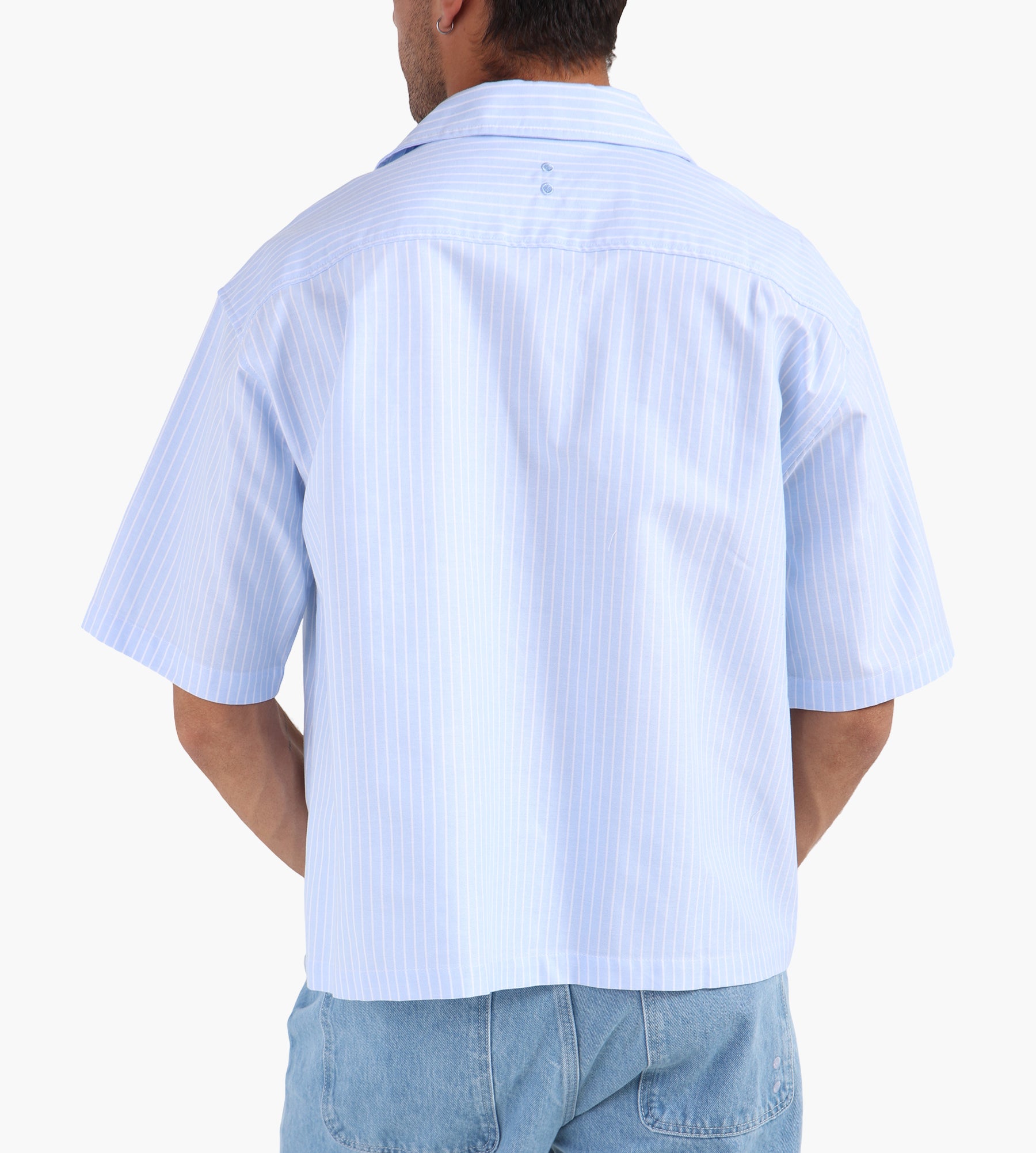 about:blank Script Short Sleeve Shirt Blue White