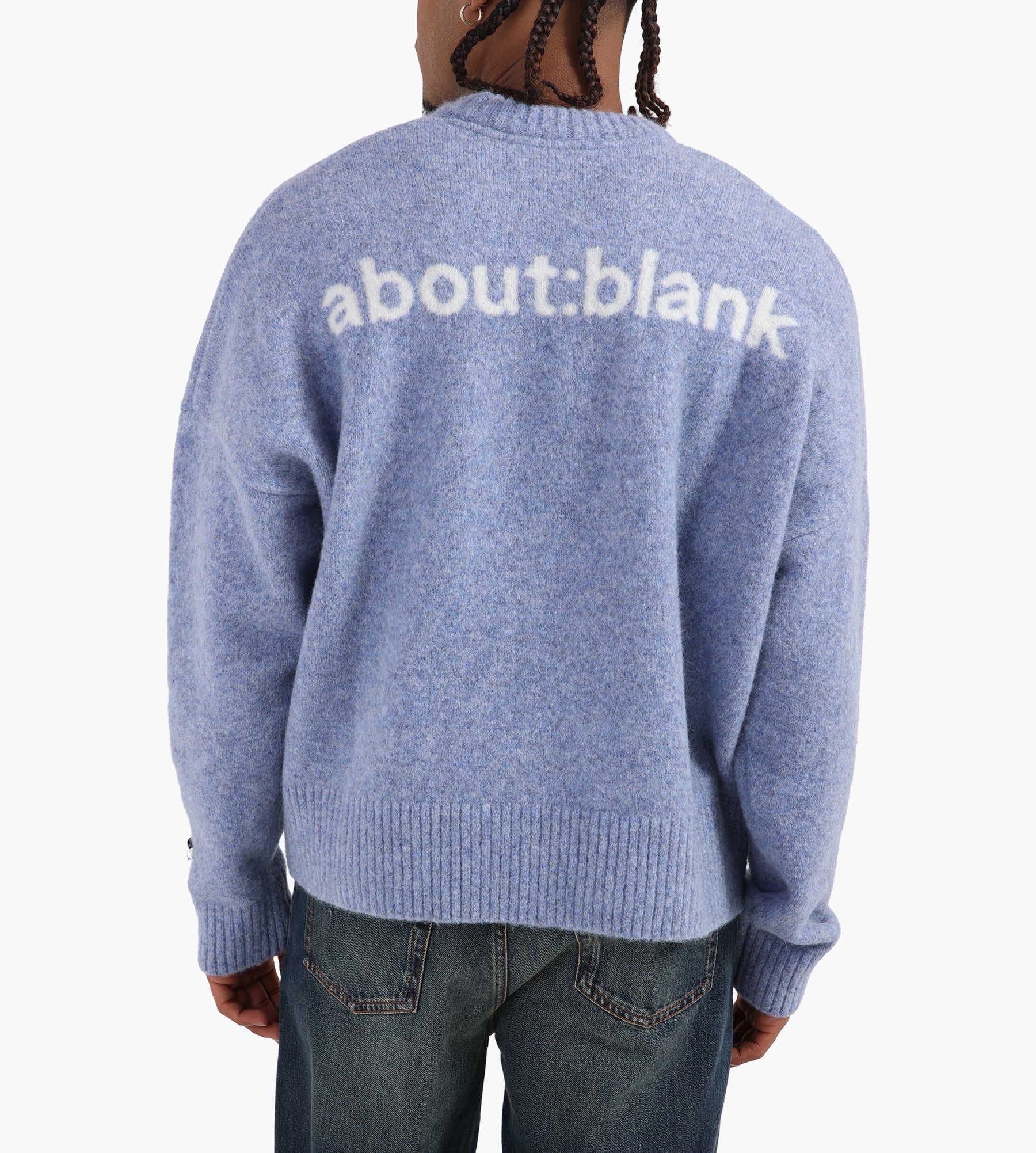 about:blank Mohair Knitted Logo Crewneck Blue Ecru