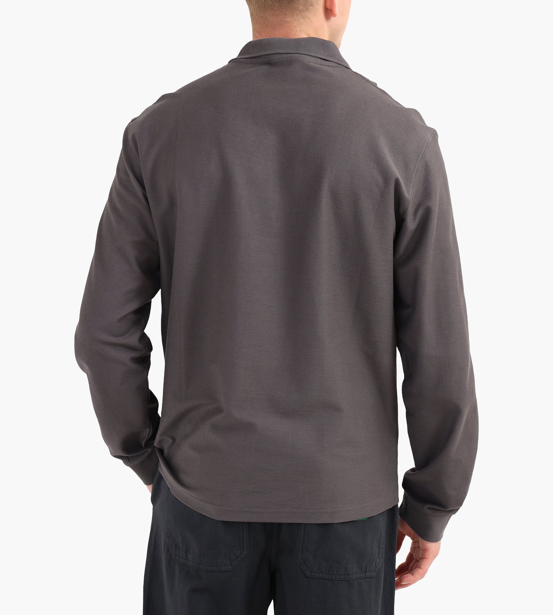 Palmes Lace Long Sleeve Zip Polo Charcoal