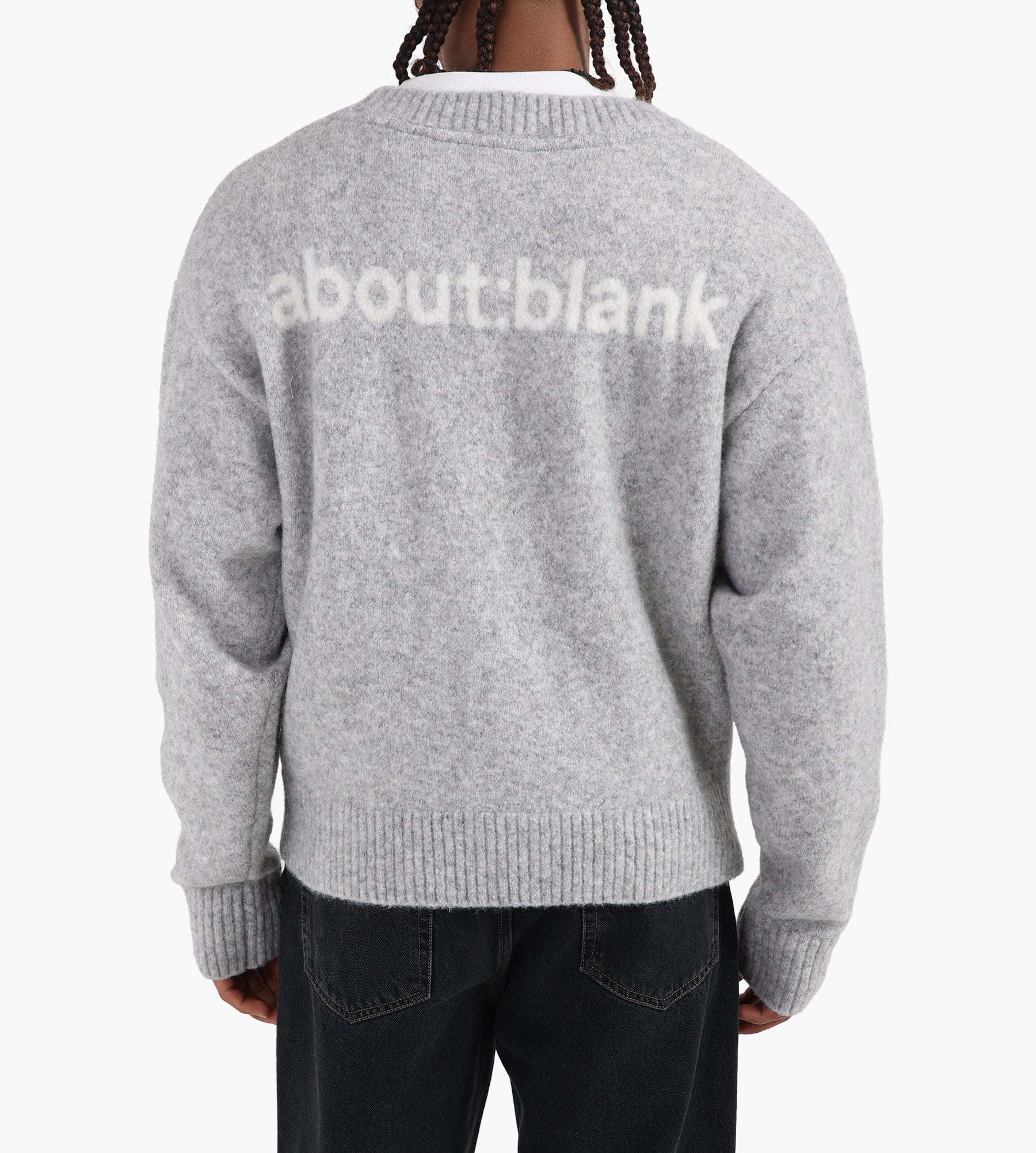 about:blank Mohair Knitted Logo Cardigan Grey Ecru