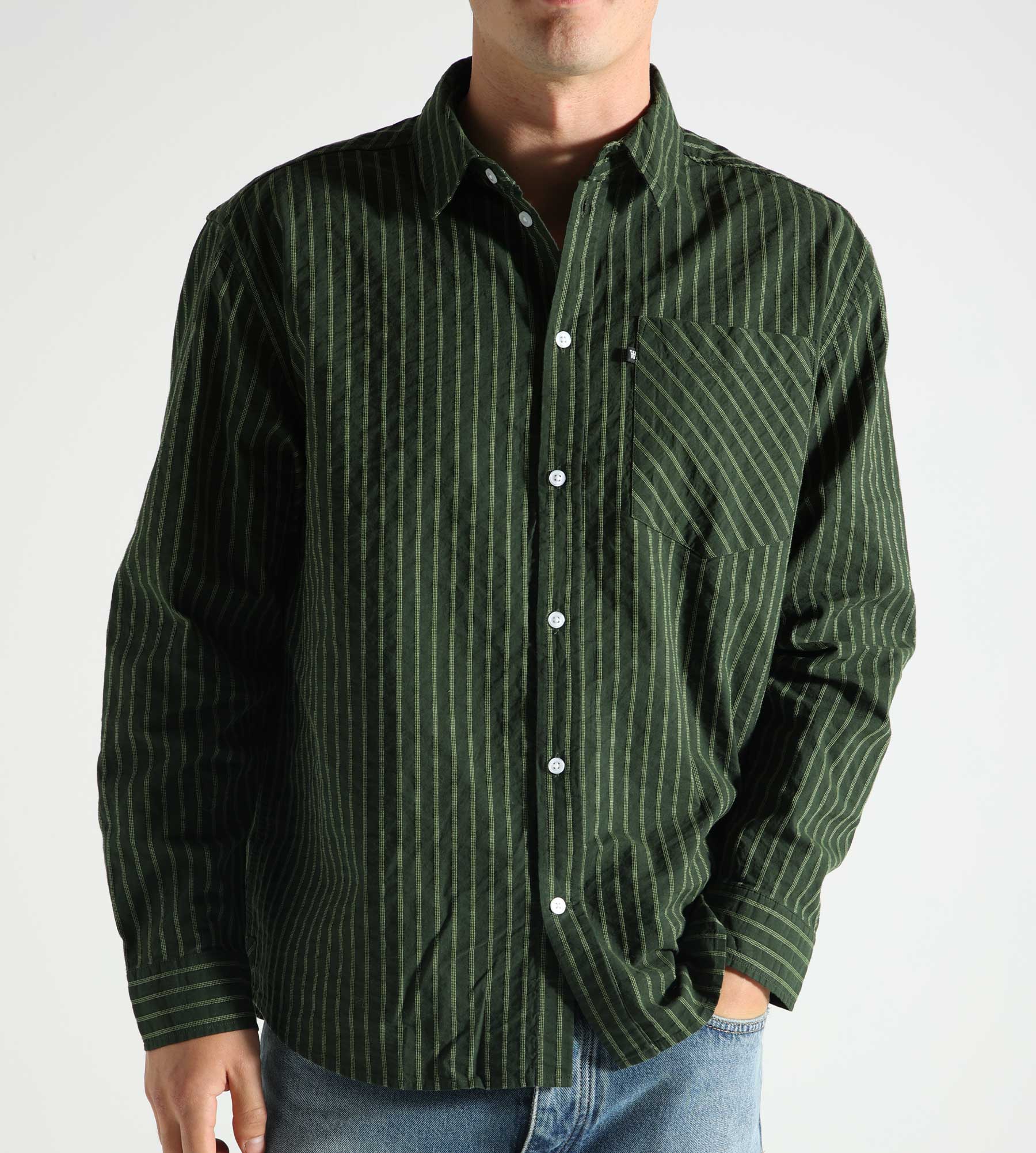 Wood Wood Day Dobby Striped Shirt GOTS 8237 Nature Green