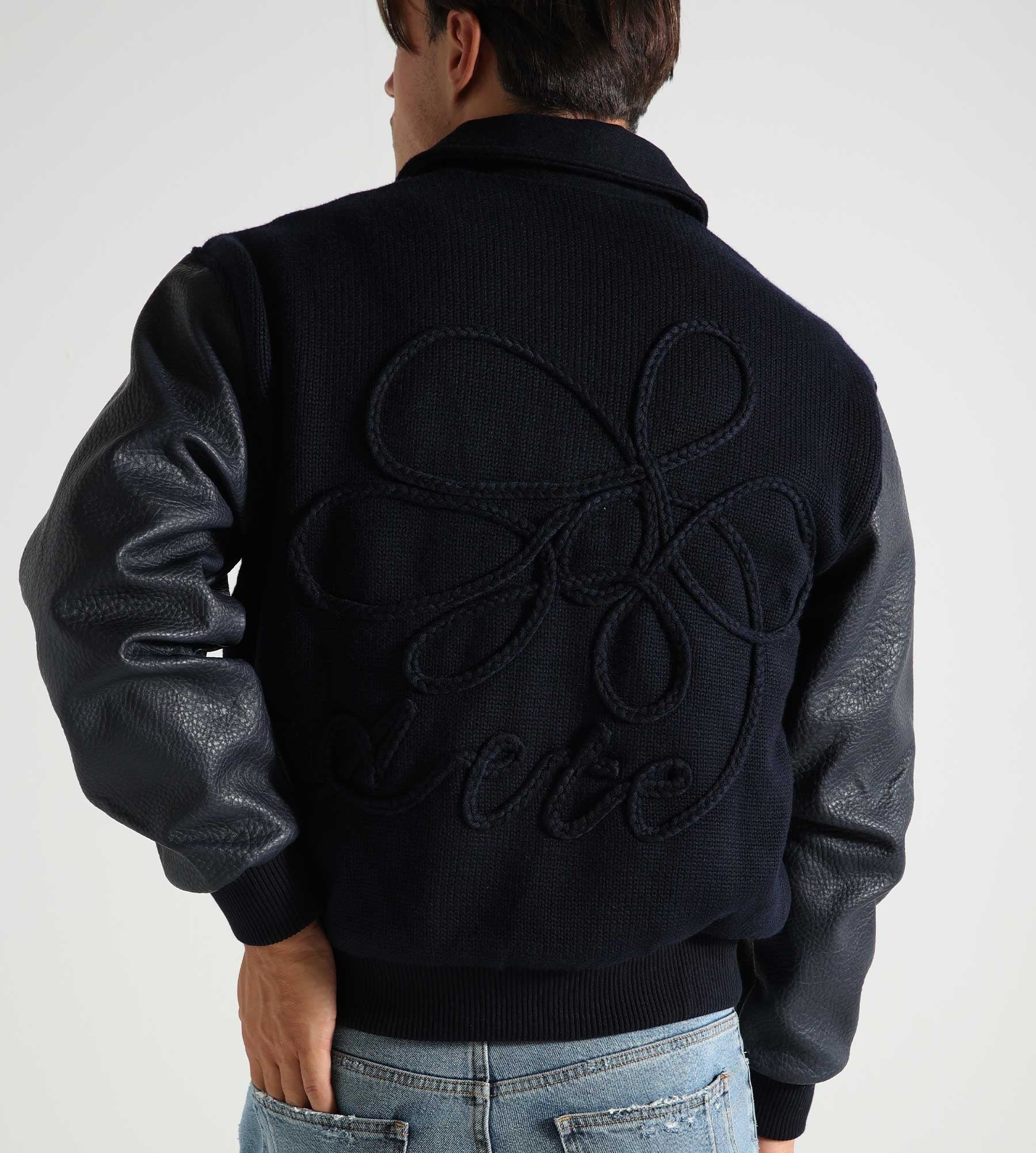 Arte Antwerp Embroidered Flower Varsity Jacket Navy