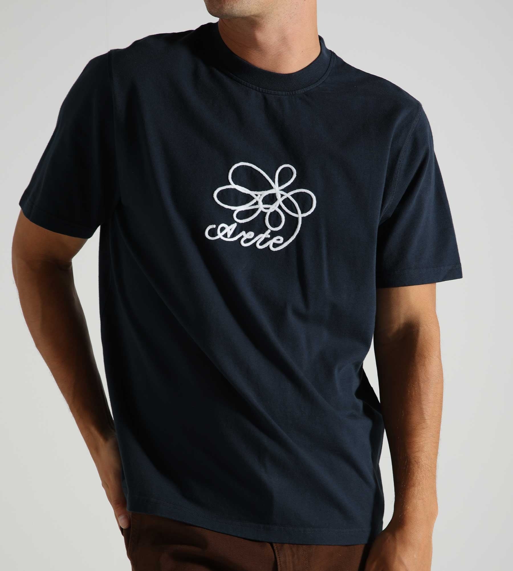 Arte Antwerp Flower Embroidery T-shirt Navy